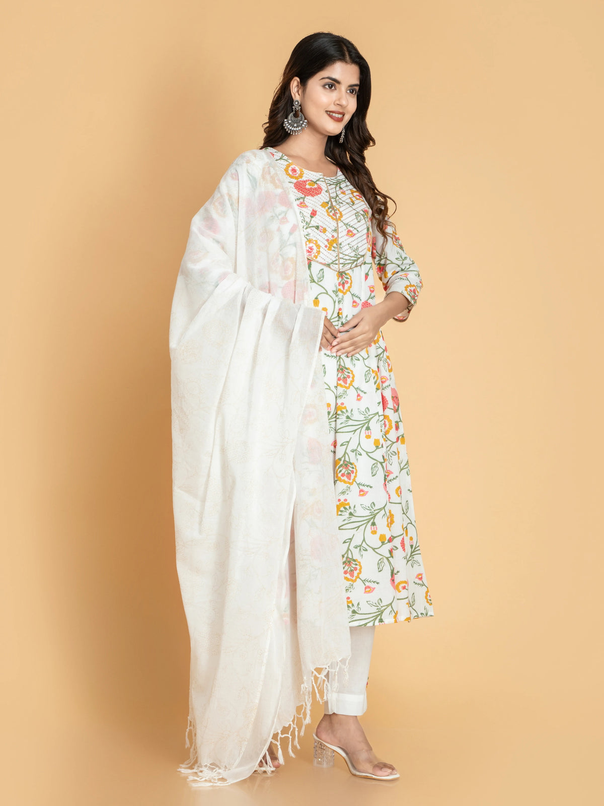SUTI WOMEN MUL-COTTON PRINTED ANARKALI 3PCS SET