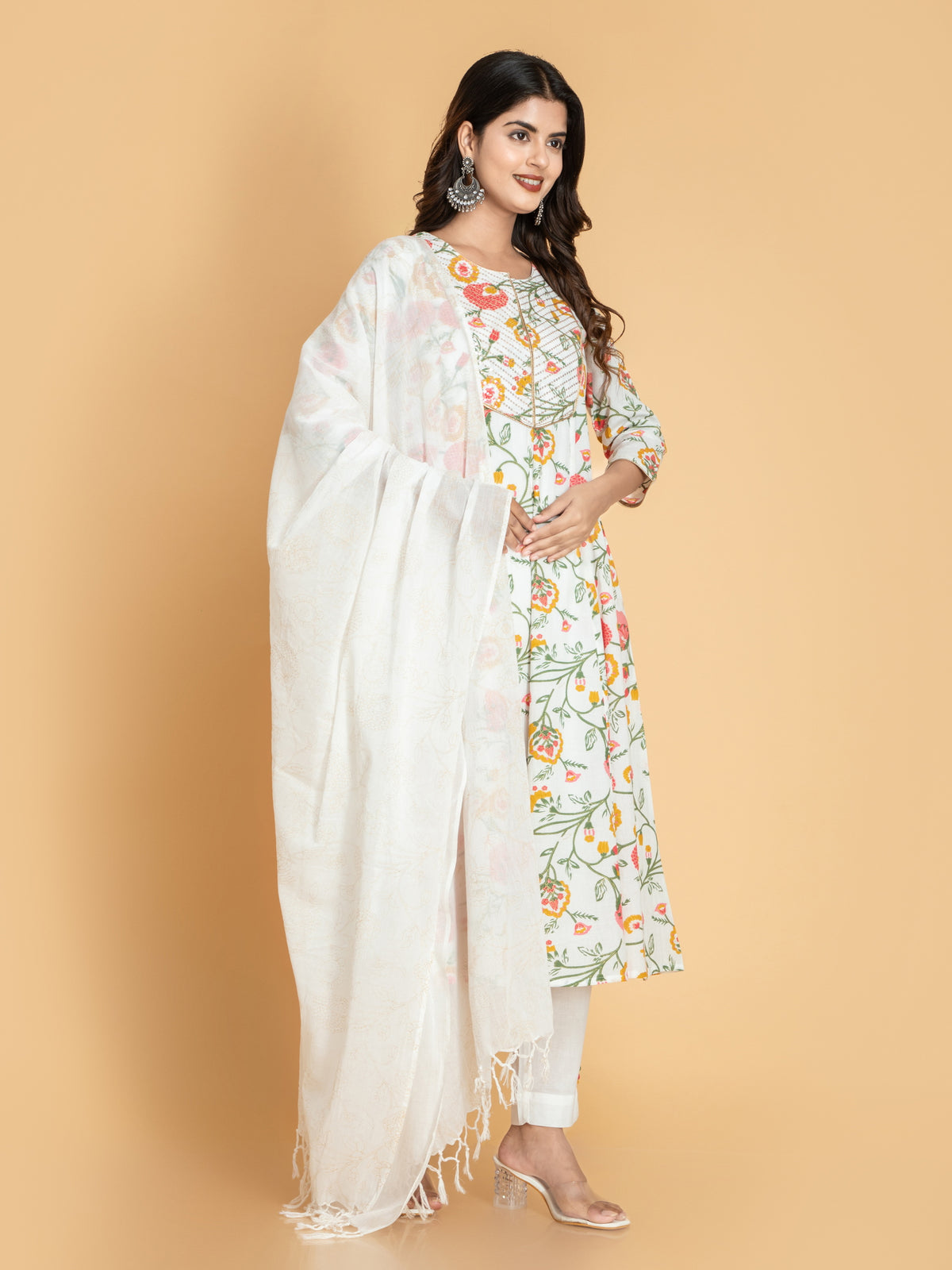 MUL-COTTON PRINTED ANARKALI 3PCS SET