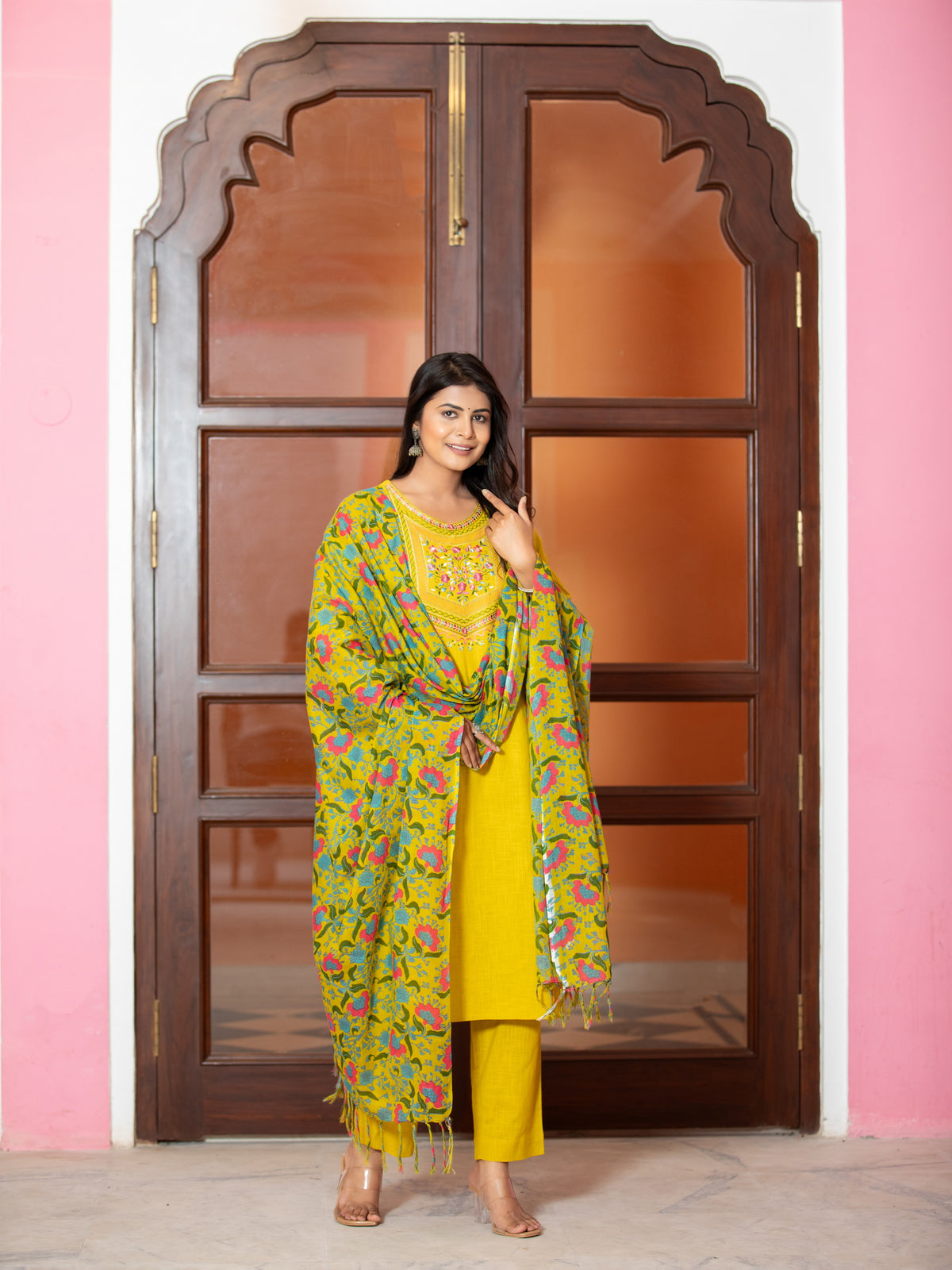 3PC EMBROIDERED COTTON KURTA PANT SET