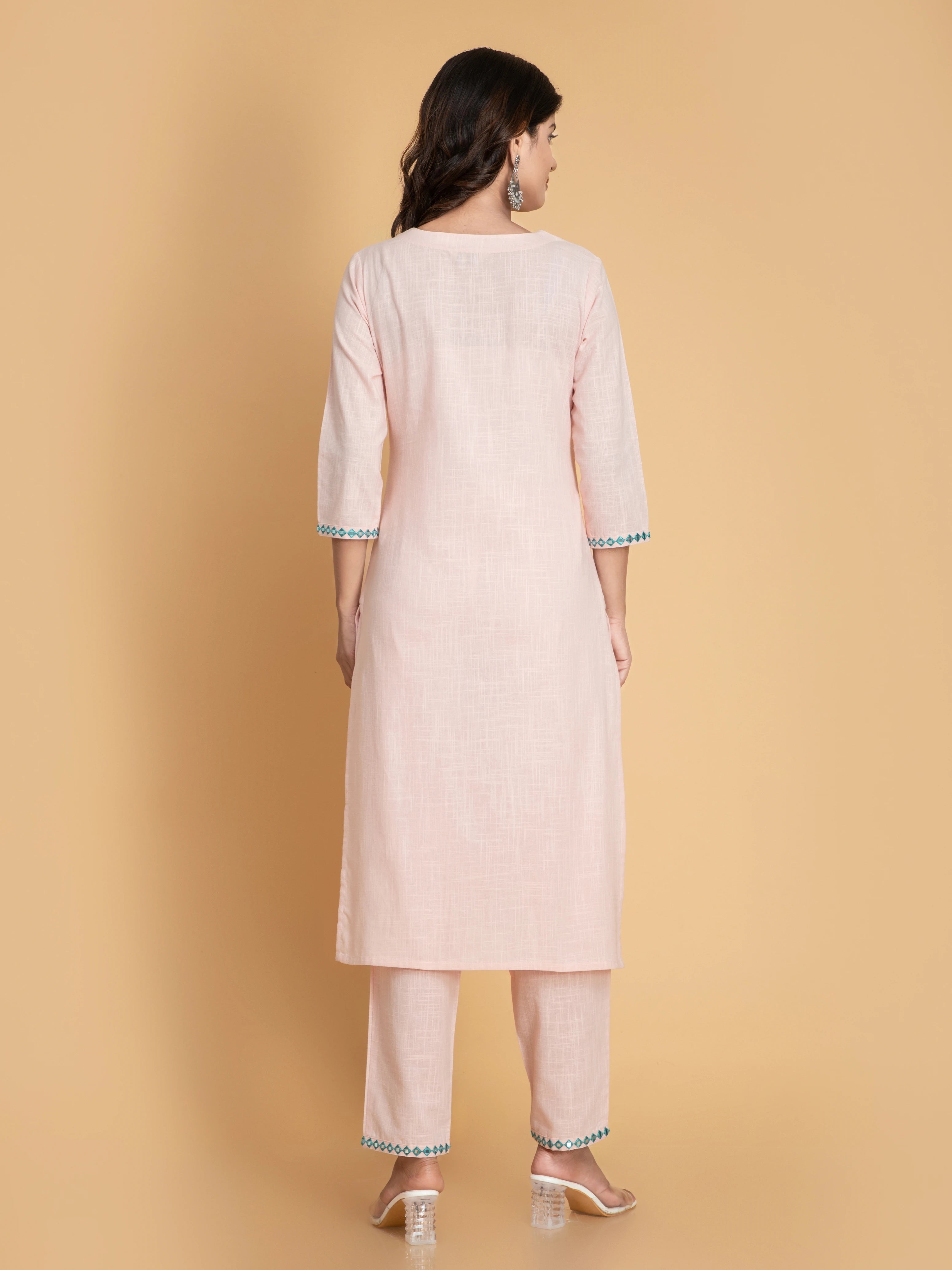 Women Light Pink MIRROR EMBROIDERY 3PC KURTA PANT SET
