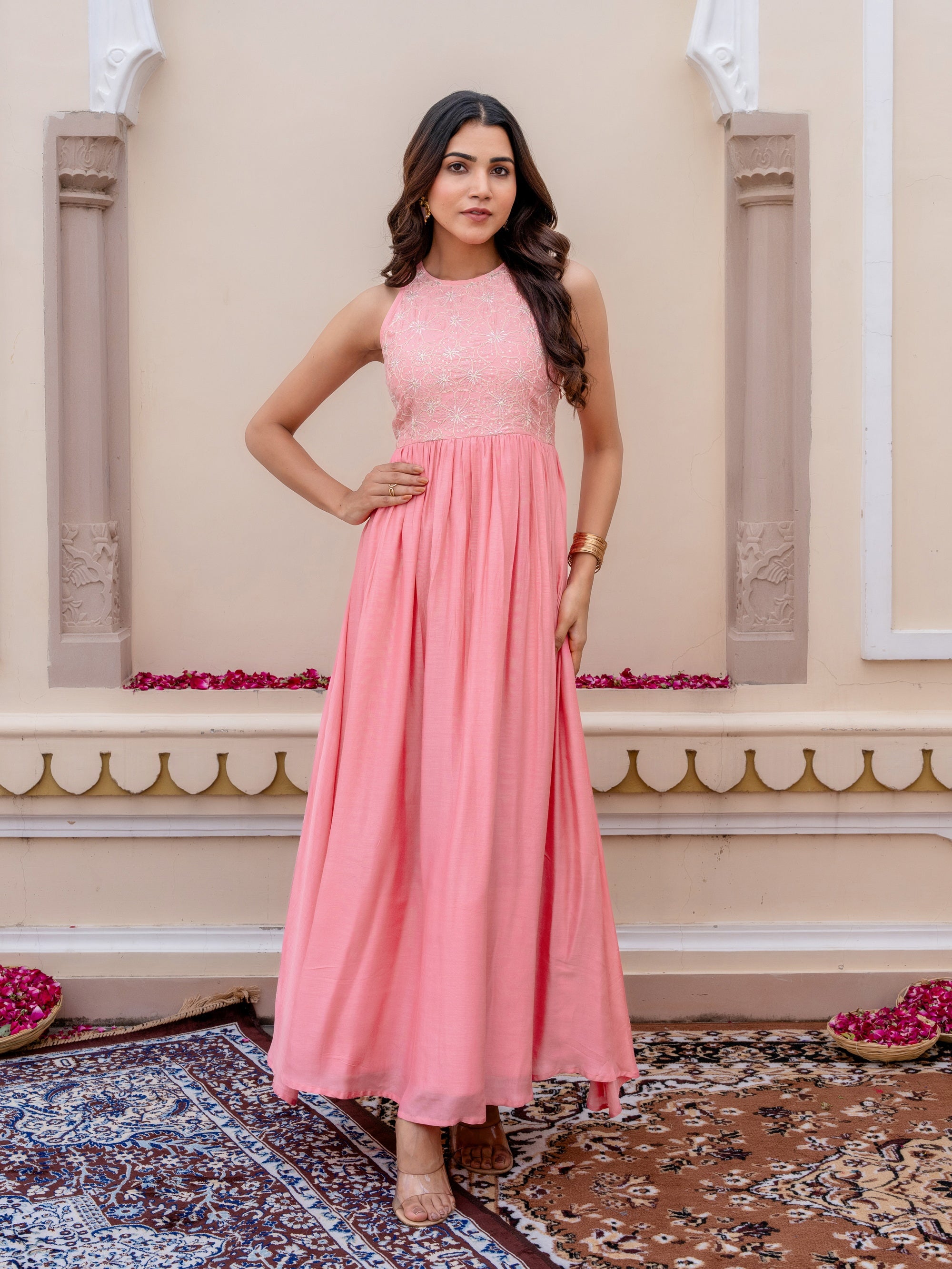 Light Pink Floor Length Dress in Muslin