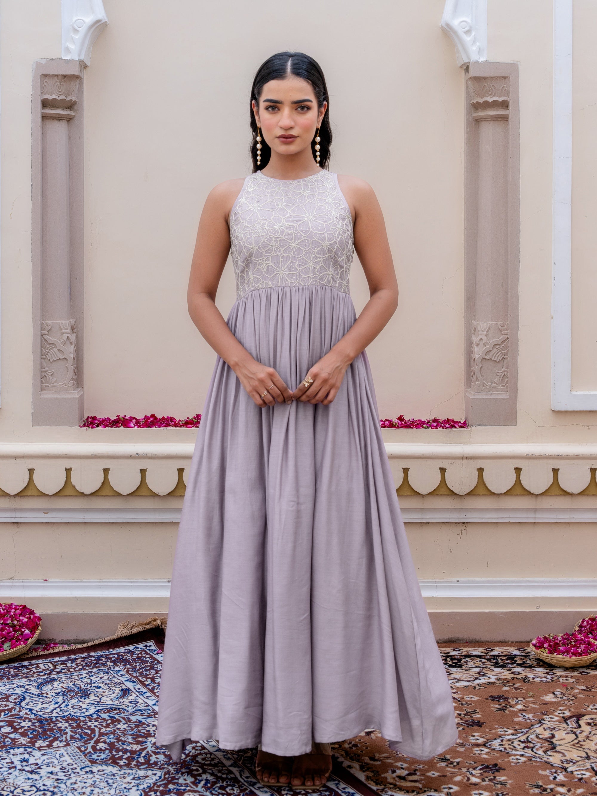 Light Purple Floor Length Dress in Muslin