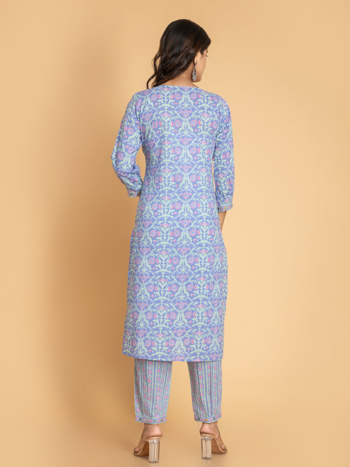 MUL-COTTON 3PC PRINTED KUTI PANT SET WITH EMBROIDERY DETAILS