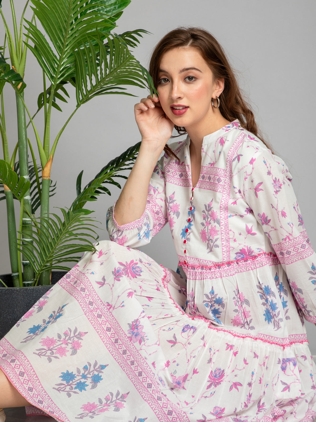 MUL COTTON PLACEMENT PRINT LONG DRESS
