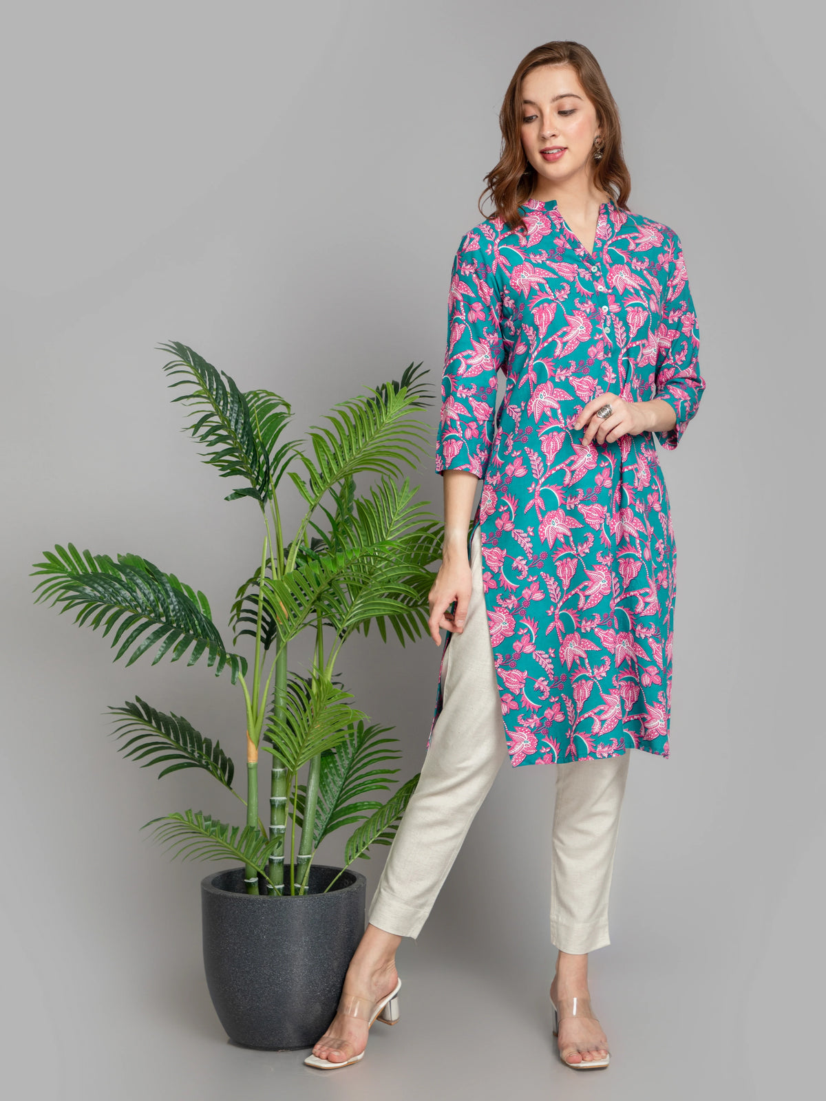 Women Beach Blue CONTEMPORARY PRINTED LONG KURTA