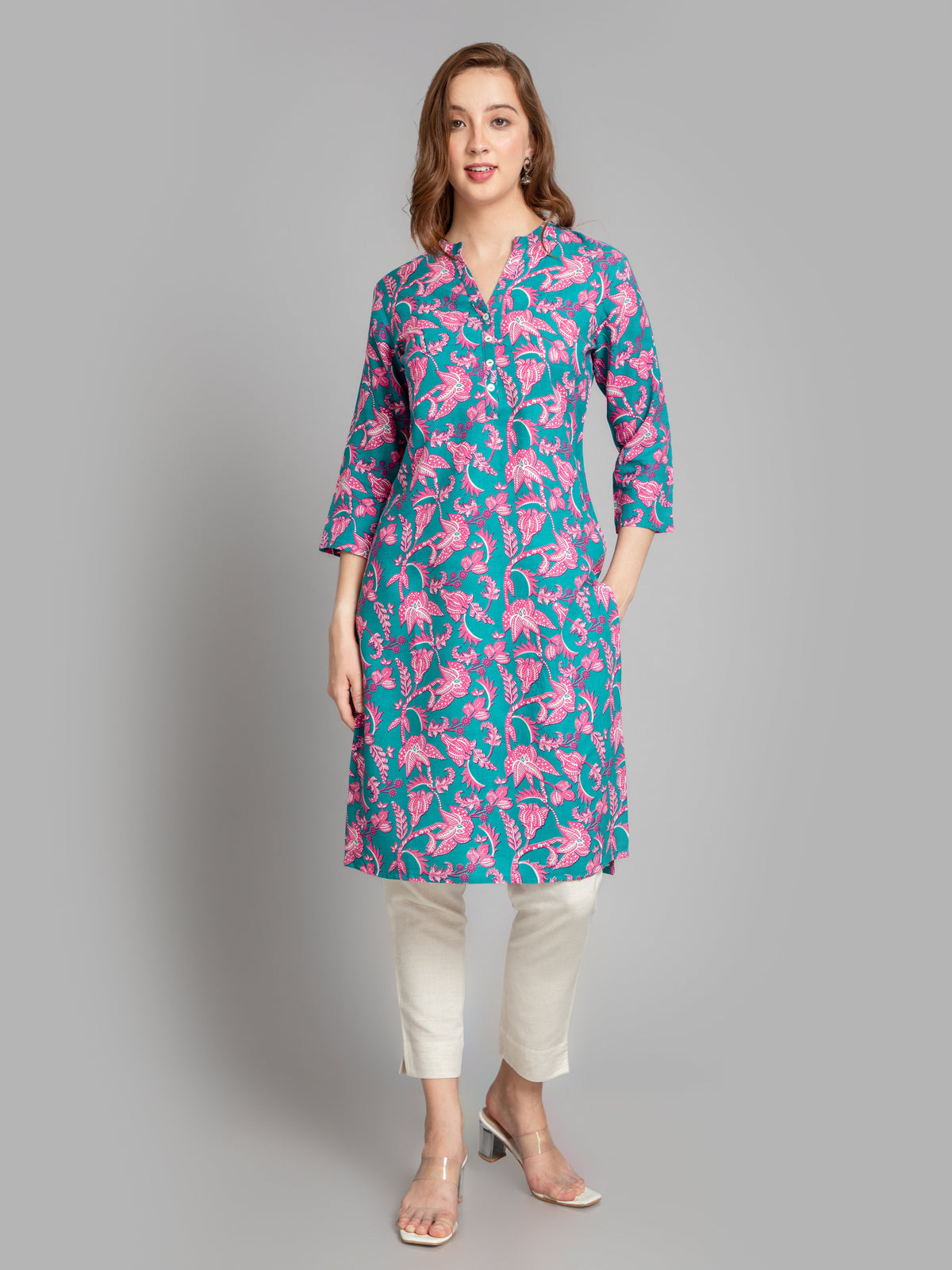 Women Lime Green CONTEMPORARY PRINTED LONG KURTA