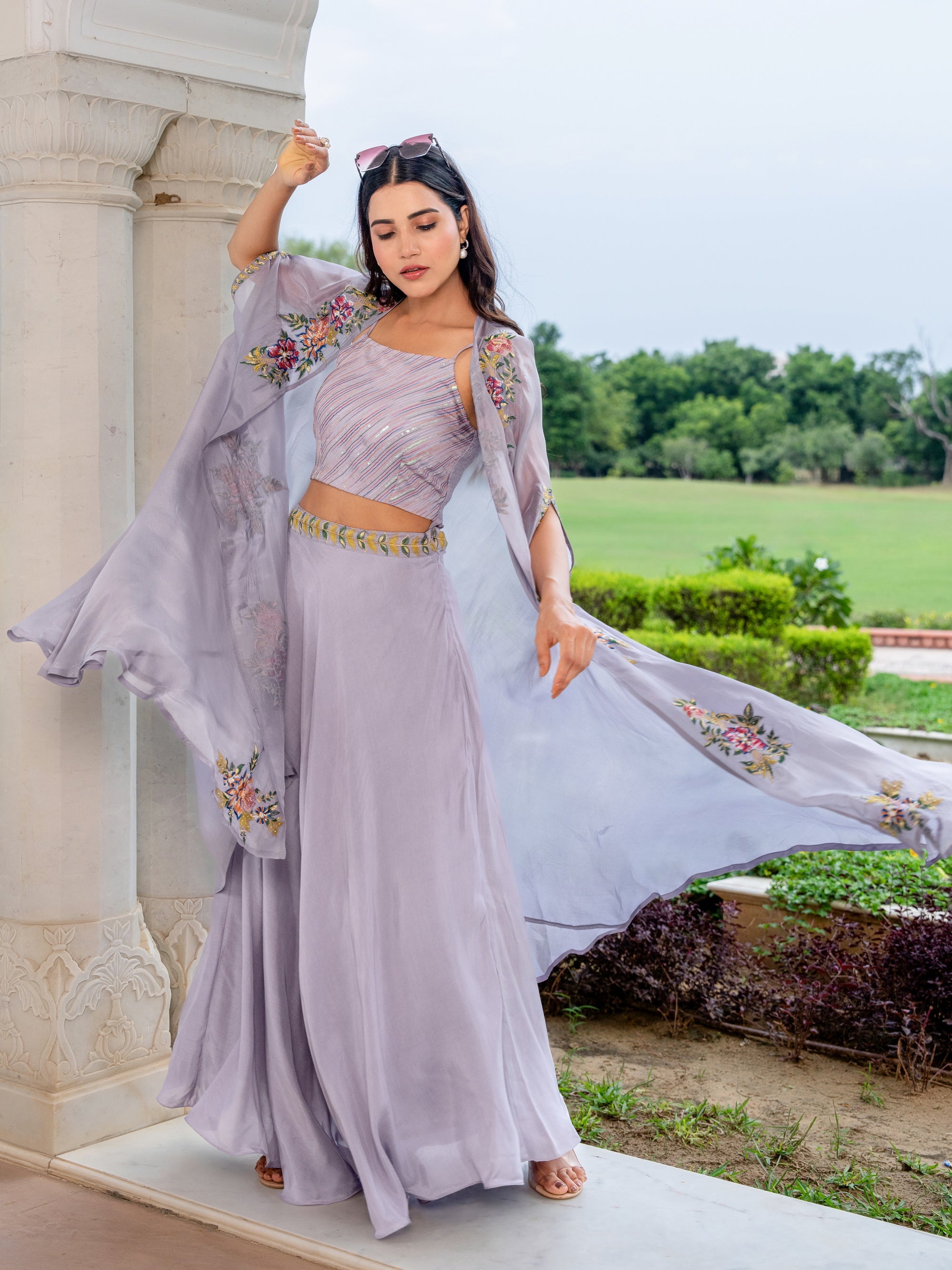 Lavender Violet 3pcs Co-ord Set in Muslin