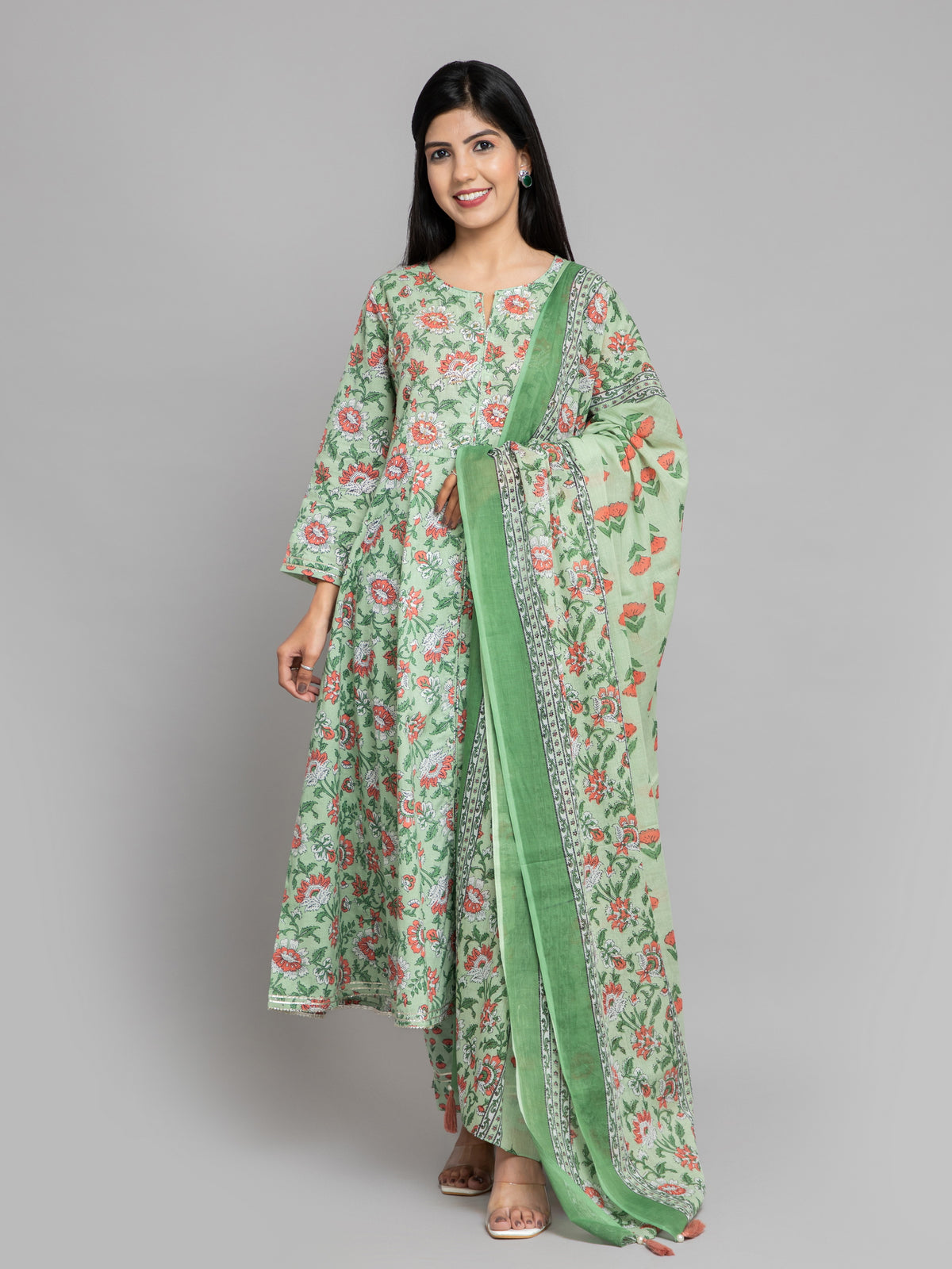 MUL COTTON 3PC KALIDAR SET EMBELLISHED WITH HANDCRAFT DETAILS
