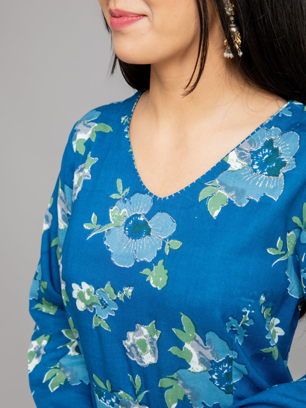 FLORAL PRINTED BIAS DRESS DETAILED WITH ZARI & BADLA WORK