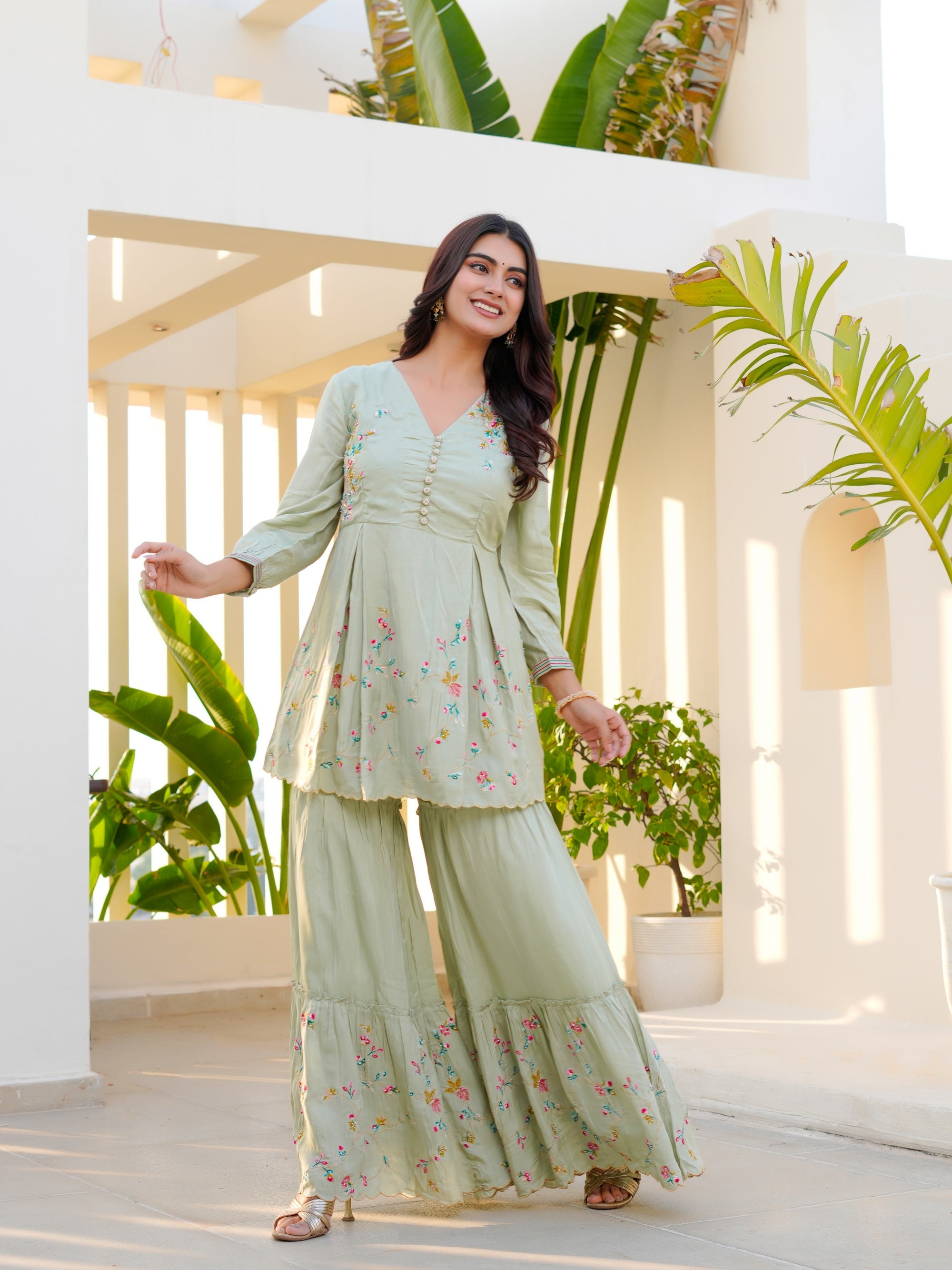Laurel Green 2 Pcs Kurta Set in Muslin