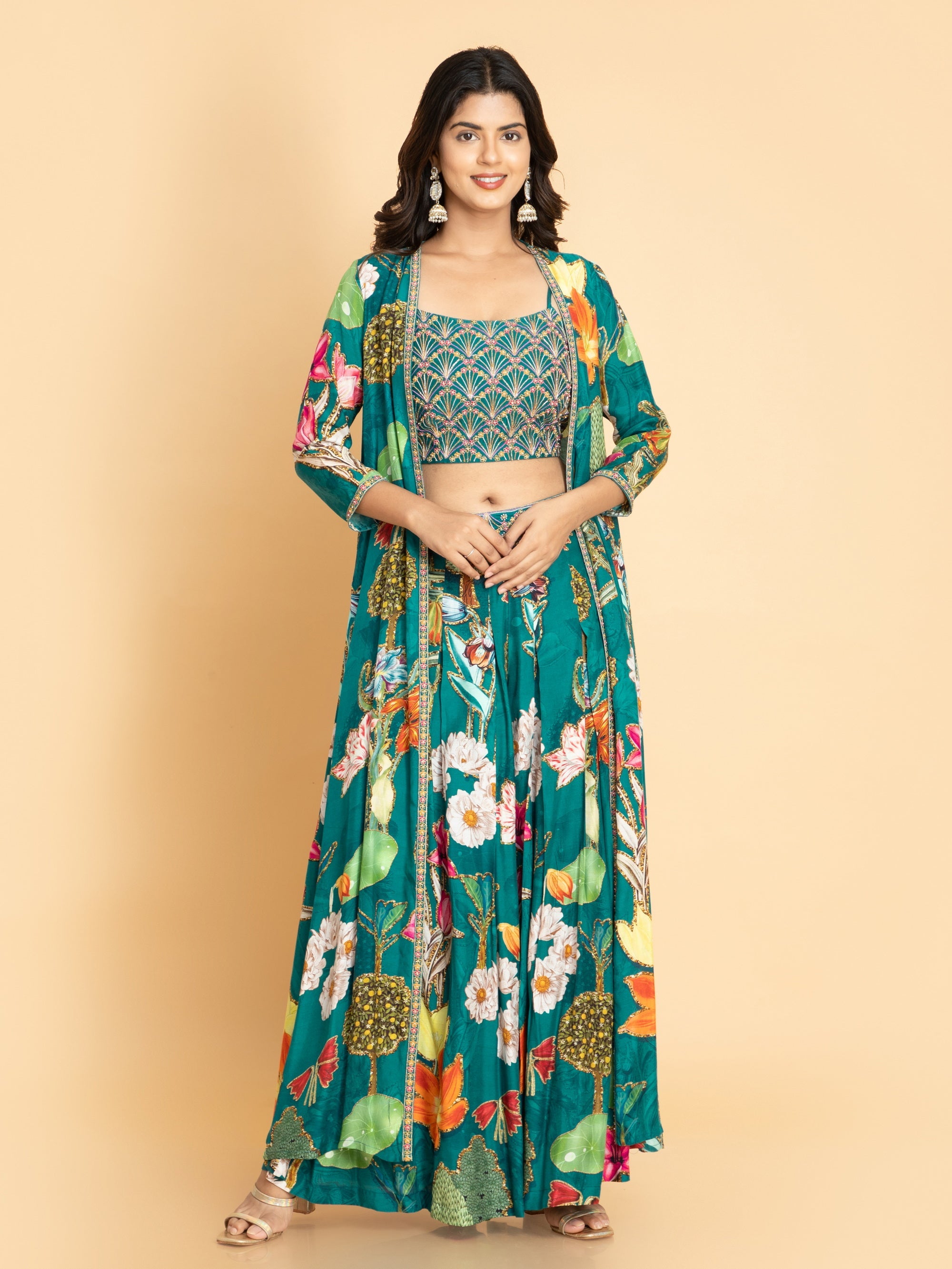 Deep Lake 3 Pcs Fusion Wear in Muslin
