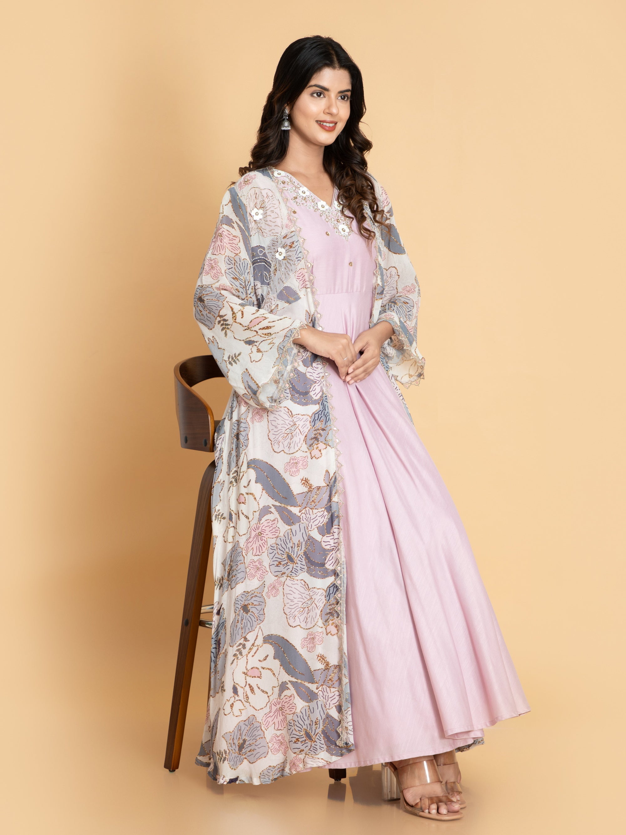 Pink Lavender Floor Length Dress in Viscose Muslin