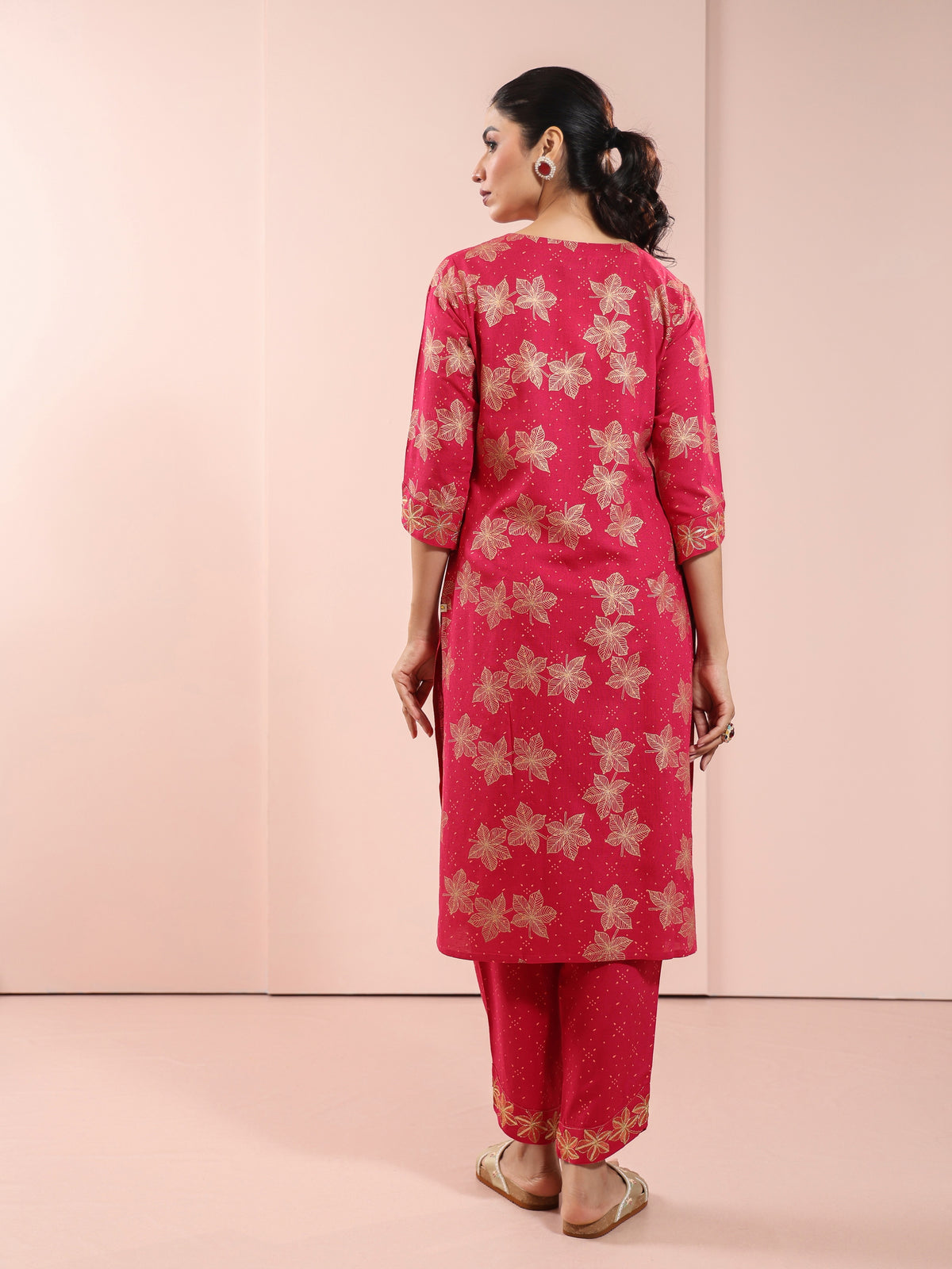 GOLD PRINT EMBROIDEREY EMBELLISHED 3PCS KURTA SET