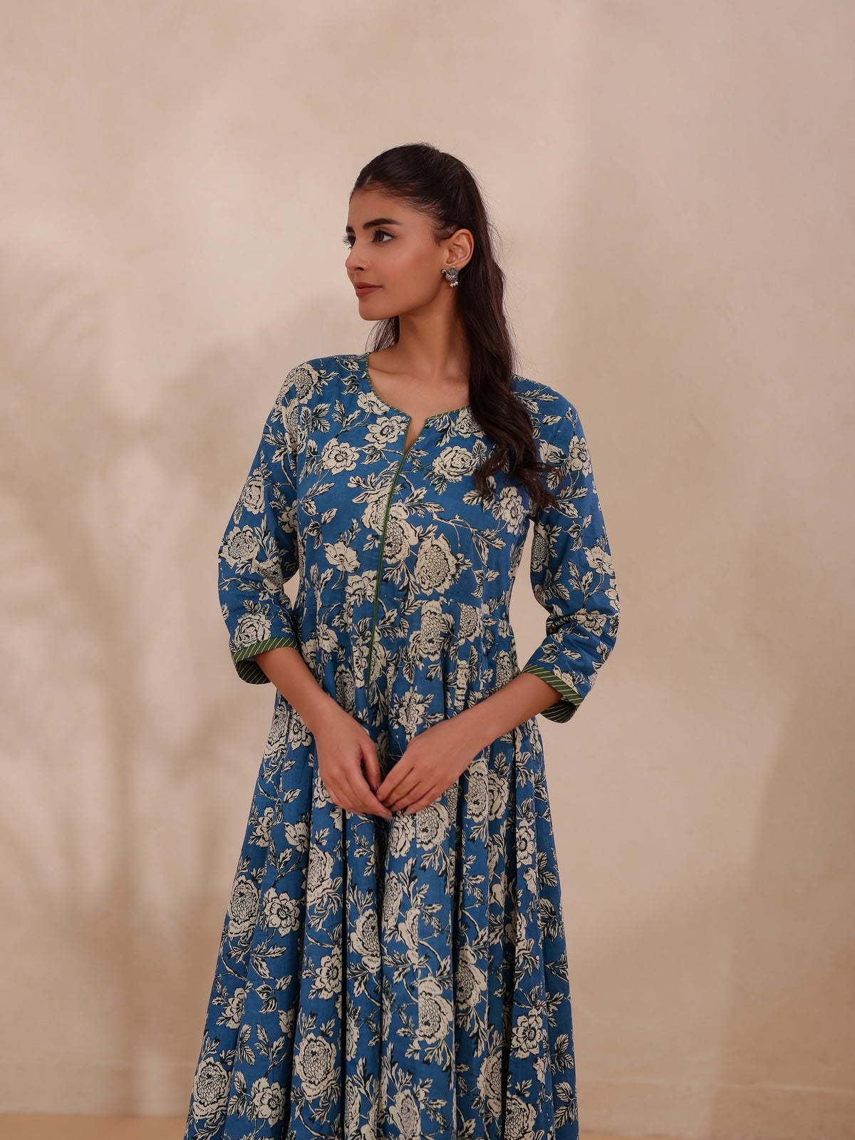 FLORAL PRINTED KALIDAR FLOOR LENGTH DRESS