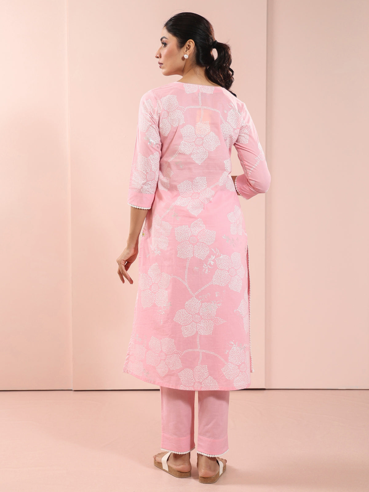Pink Stripe Mul Cotton Khadi Foil Printed 3PC Kurta Set