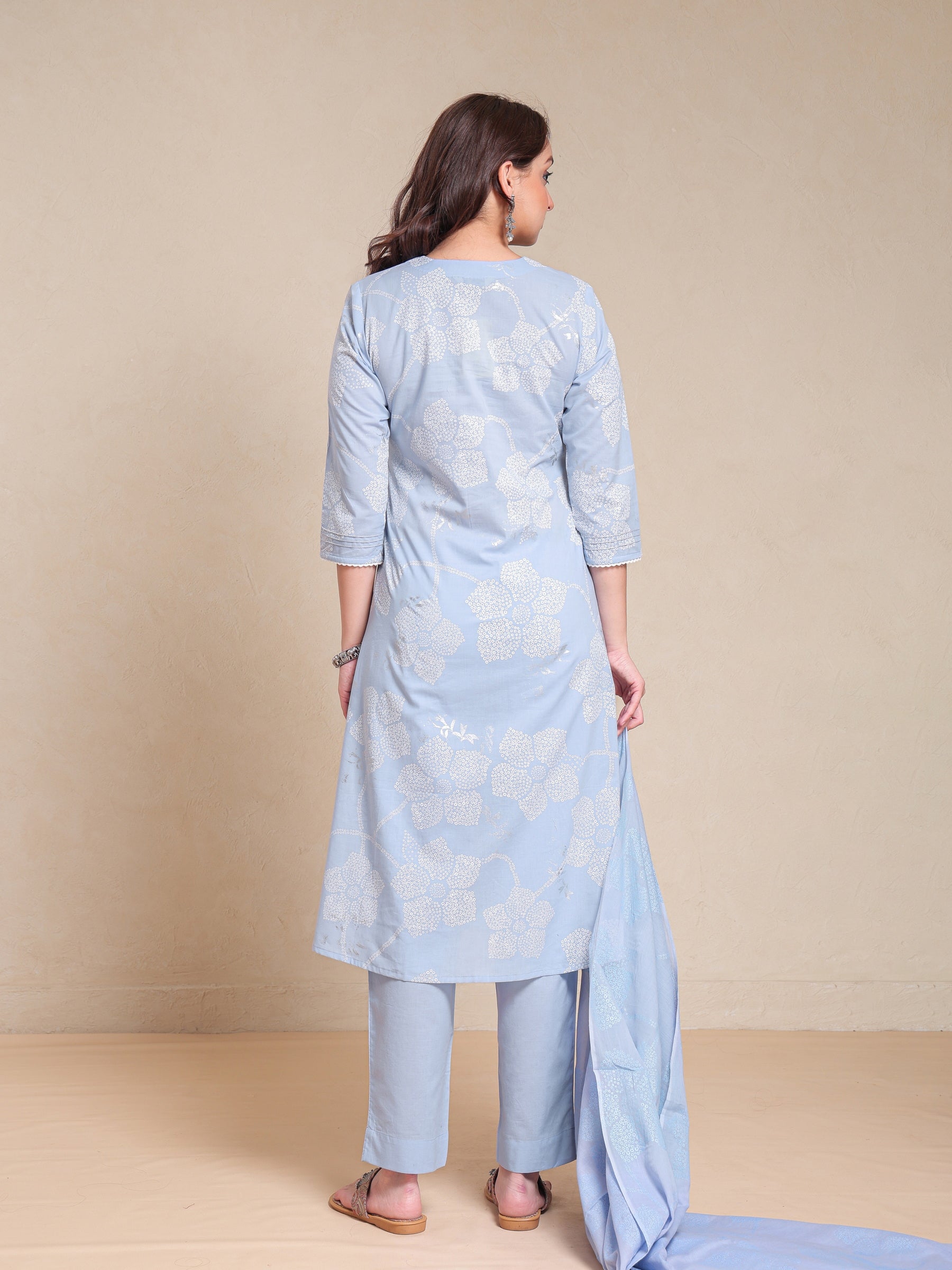 MUL COTTON KHADI PRINTED FLARED 3PC KURTA SET