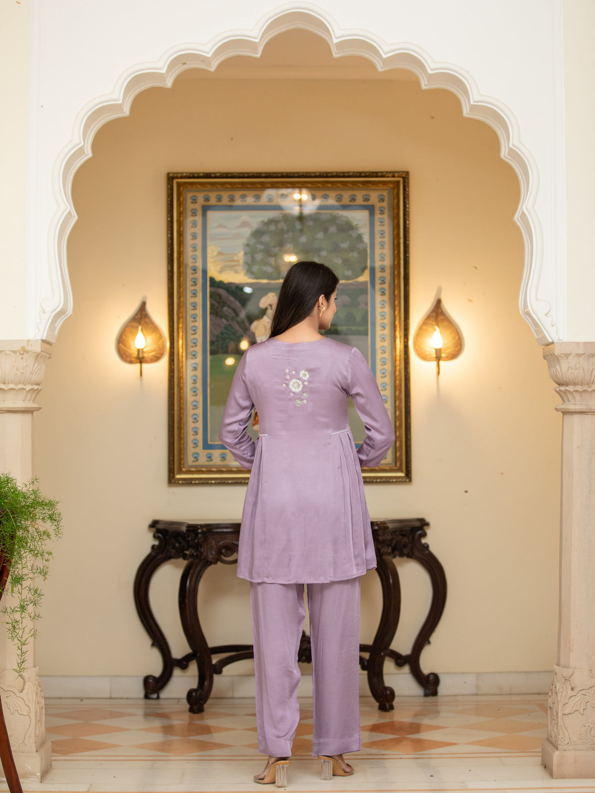 MODAL SATIN FLARED 2 PCS CO-ORD SET WITH ADDA WORK