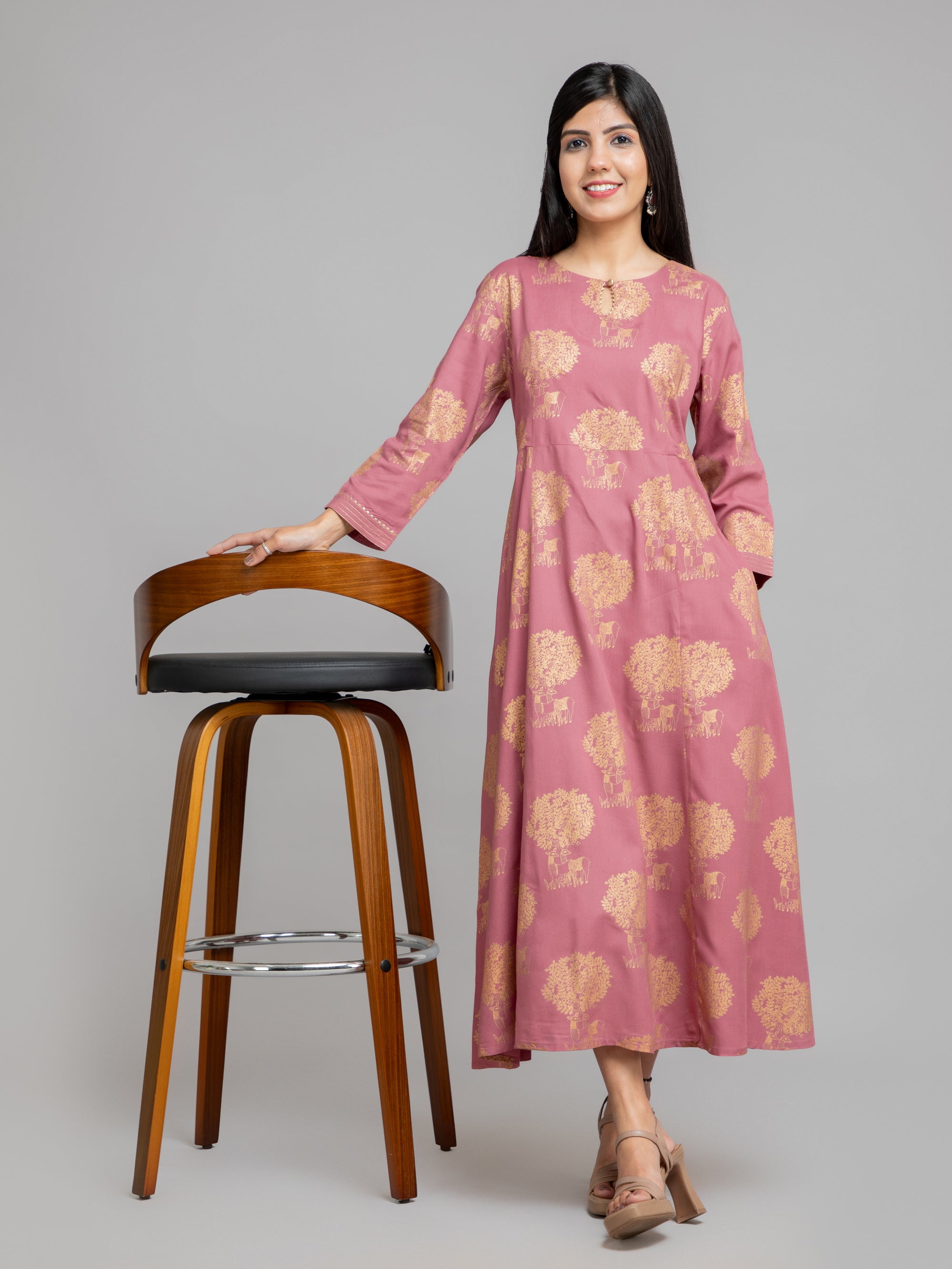 Dusty Rose Long Dress in Rayon