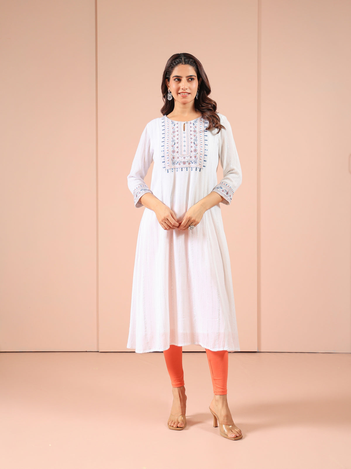 LUREX CREPE EMBROIDERED LONG A-LINE KURTI