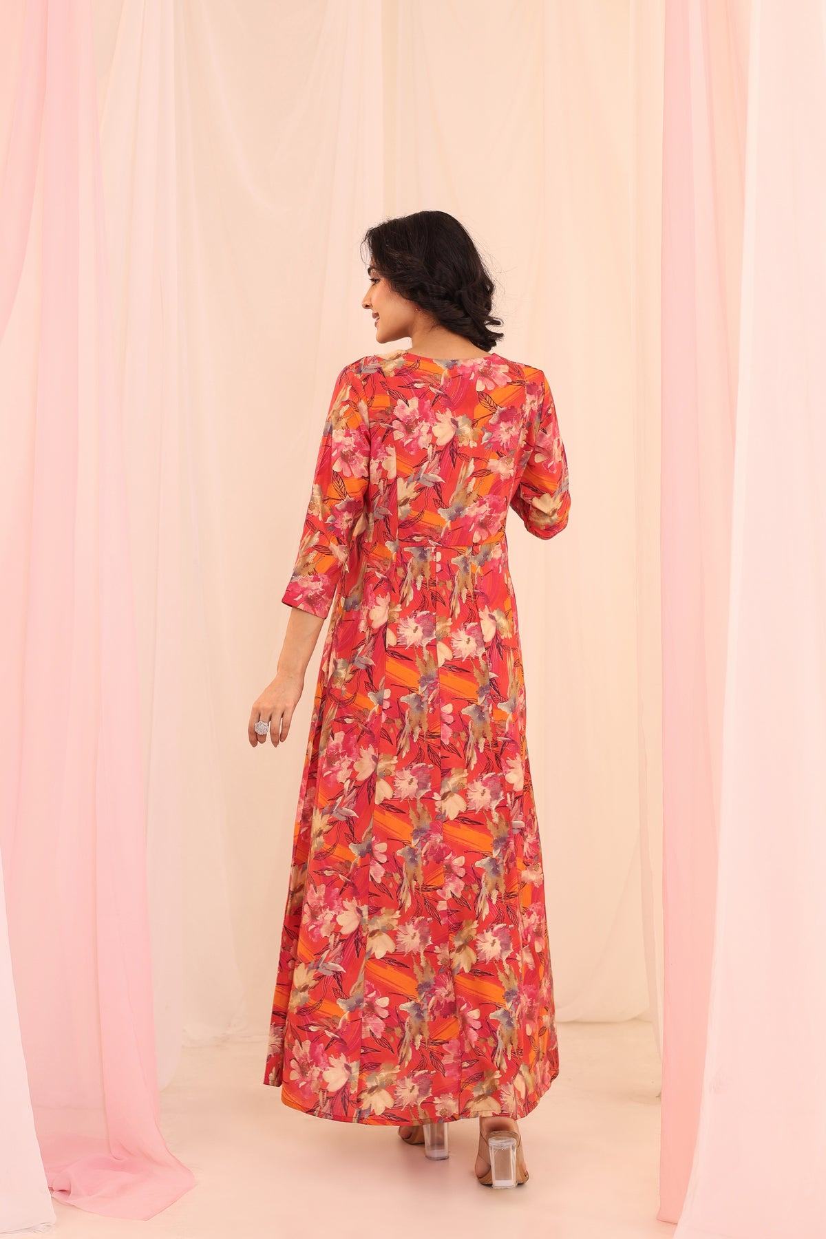 DIGITAL PRINTED KALIDAR DRESS EMBELLISHED WITH ADDA WORK DETAIL