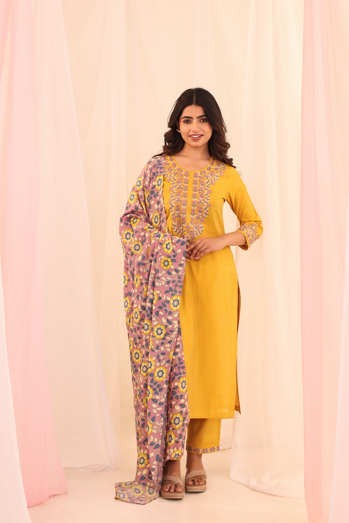 SHIMMER 3PC CHIKANKARI EMBROIDERY KURTA SET EMBELLISHED WITH ADDA WORK HIGHLIGHT