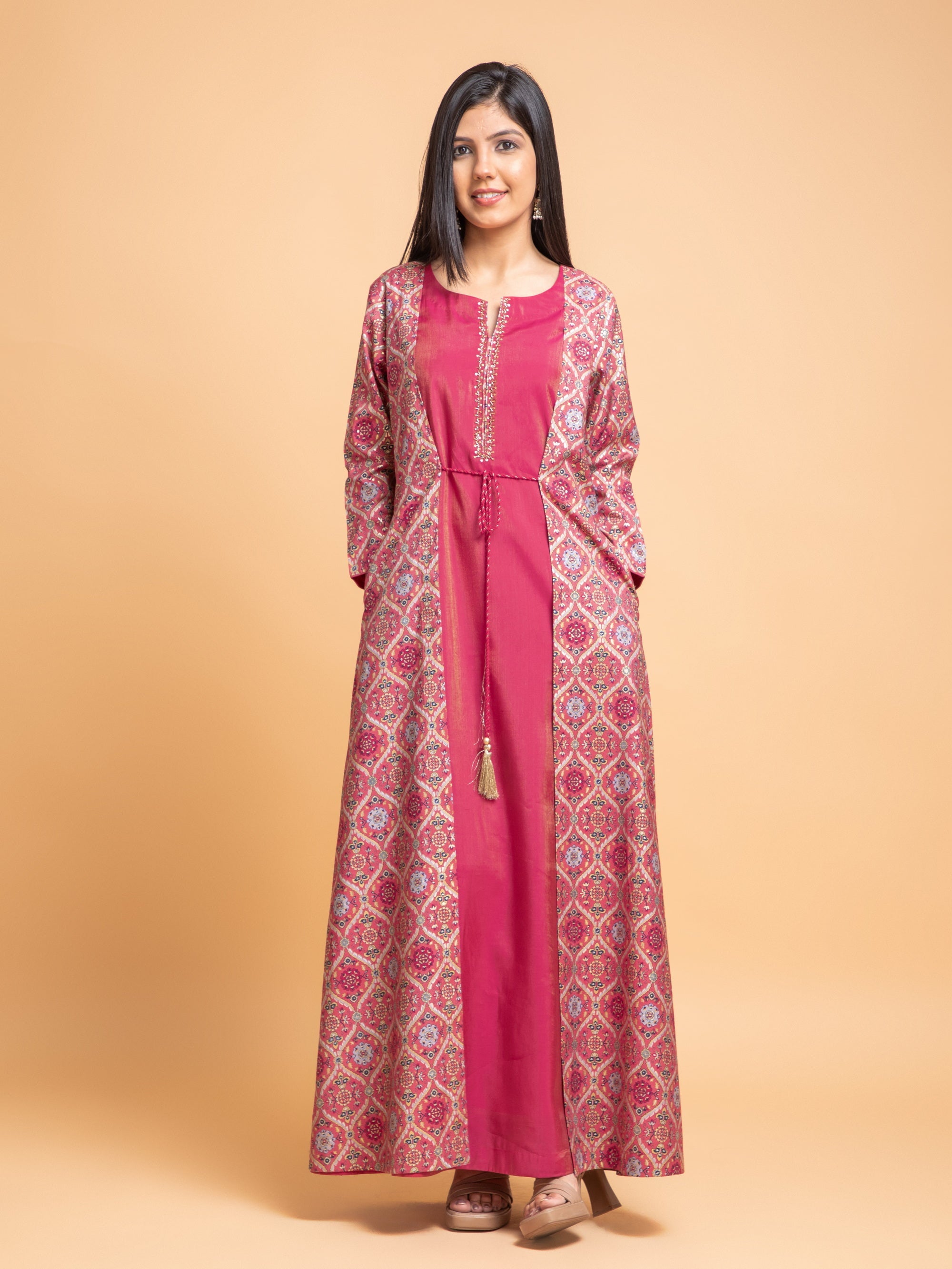 Strawberry Pink Floor Length Dress in Poly Viscose