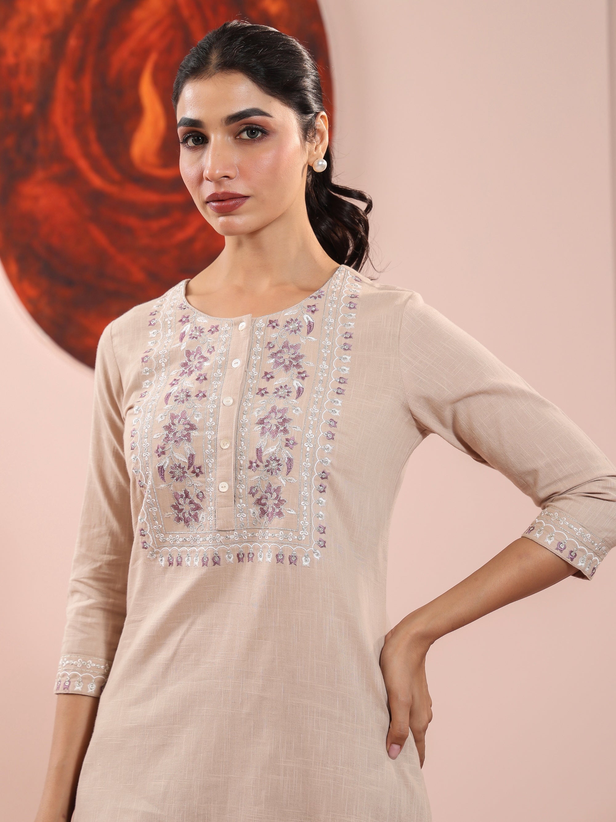 Oxford Tan 2 Pcs Kurta Set in Cotton Slub
