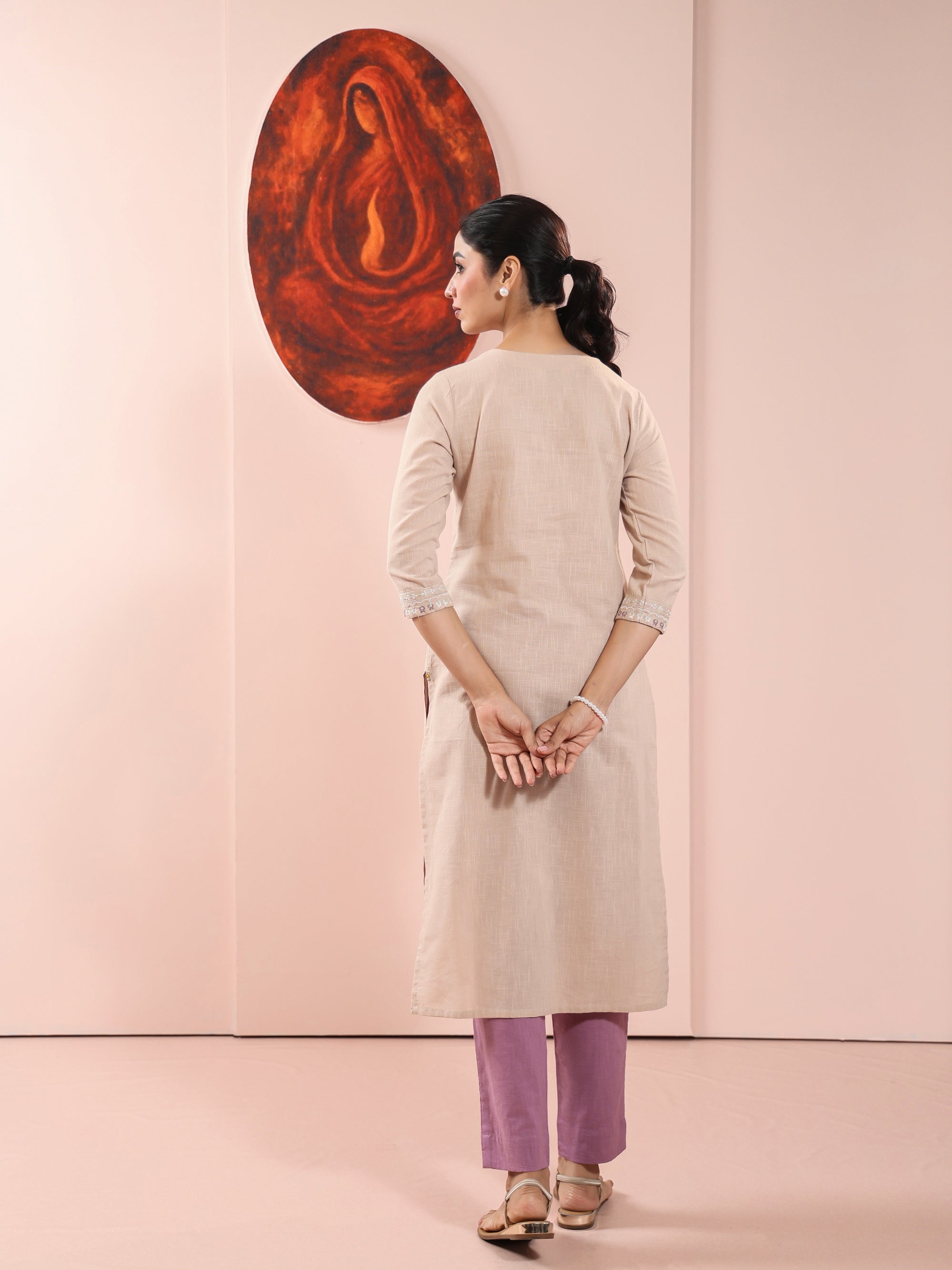 Oxford Tan 2 Pcs Kurta Set in Cotton Slub