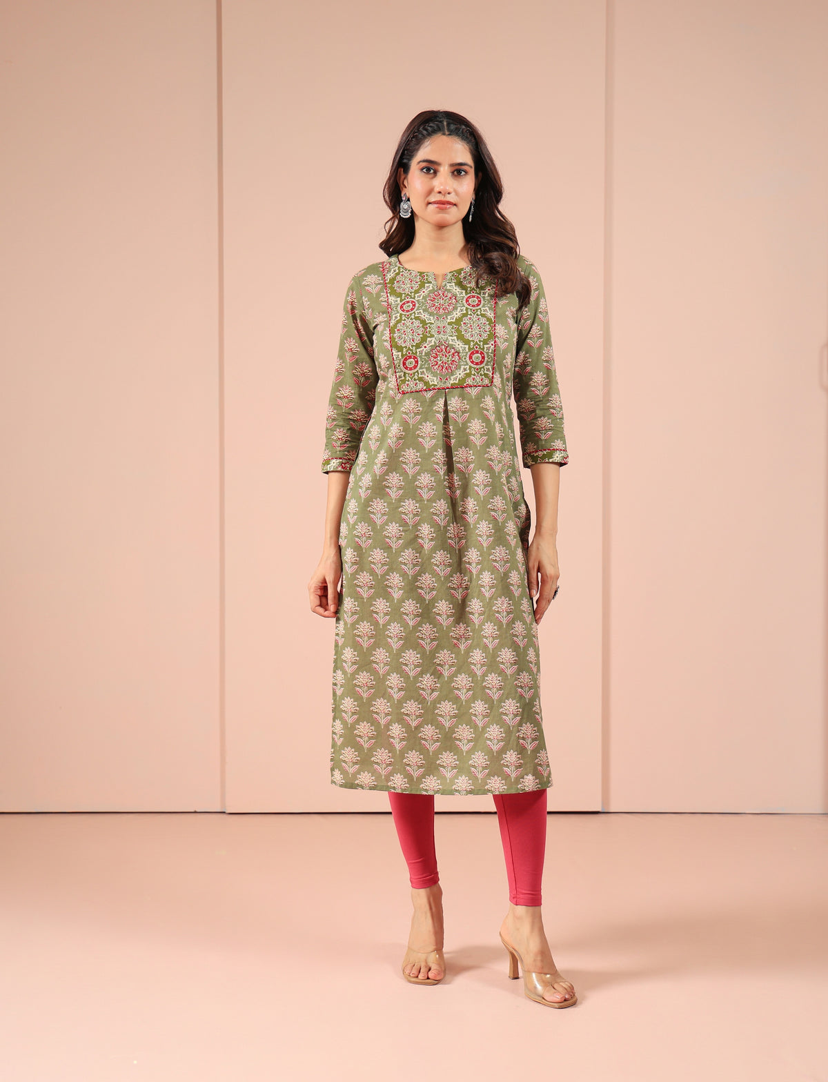 MUL COTTON AJRAK PRINTED KURTI EMBELLISHED WITH ADDA WORK DETAILS