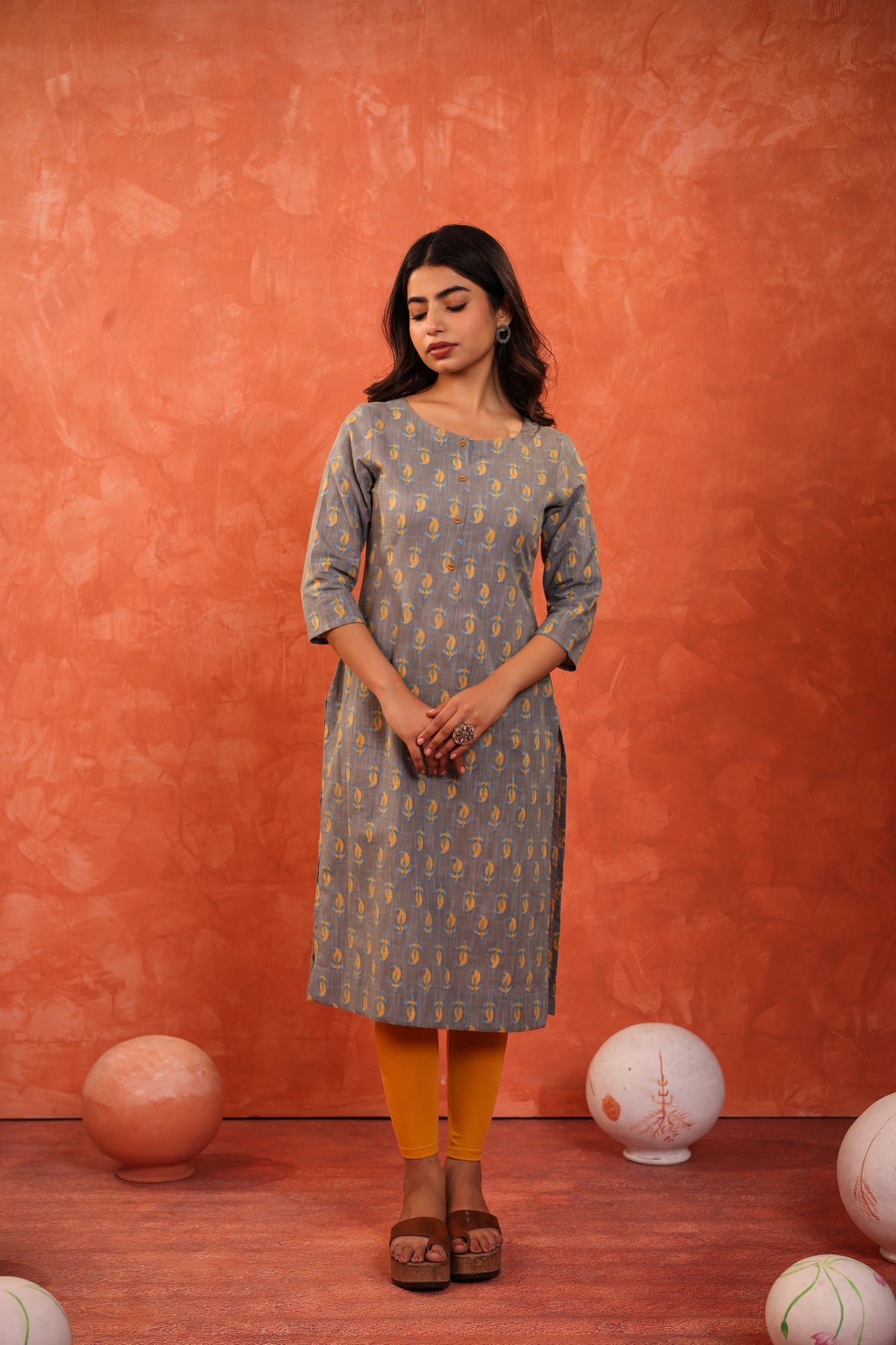 DABU PRINTED BOAT NECK SINGLE KURTI