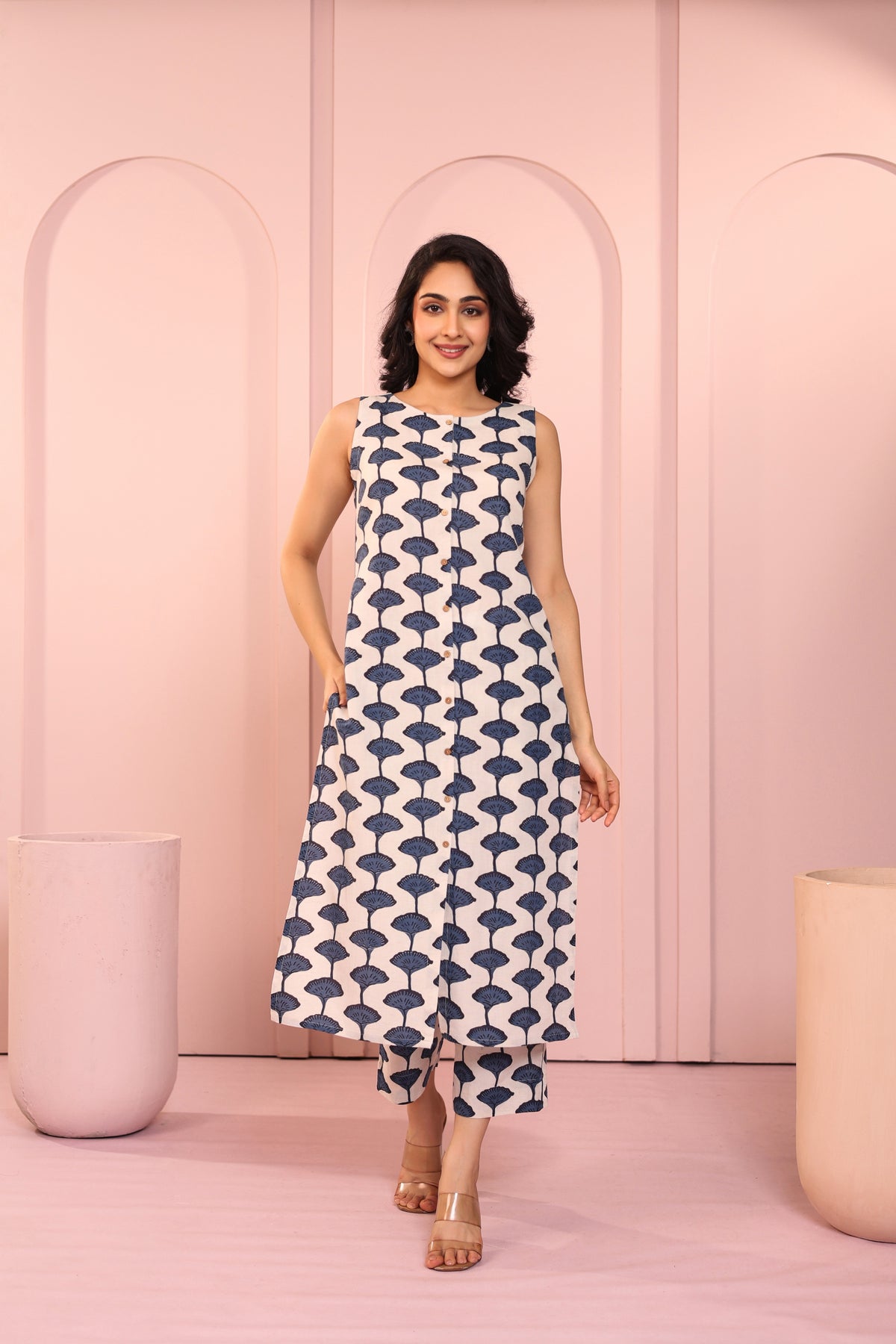 LINEN BLEND 2PC SLEEVELESS KURTA CULOTTE SET