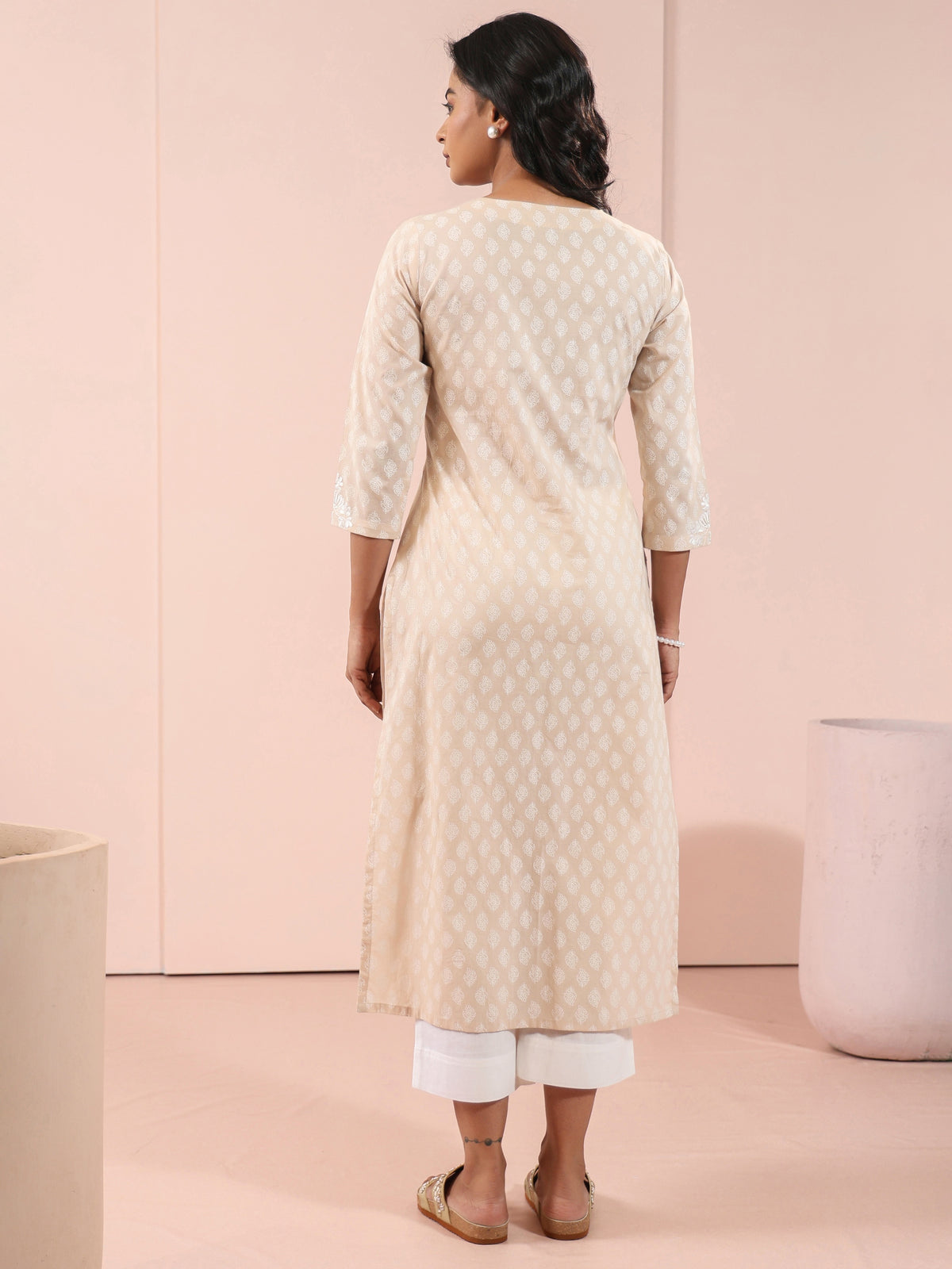 MUL COTTON KHADI PRINTED CHIKANKARI EMBROIDERY KURTI