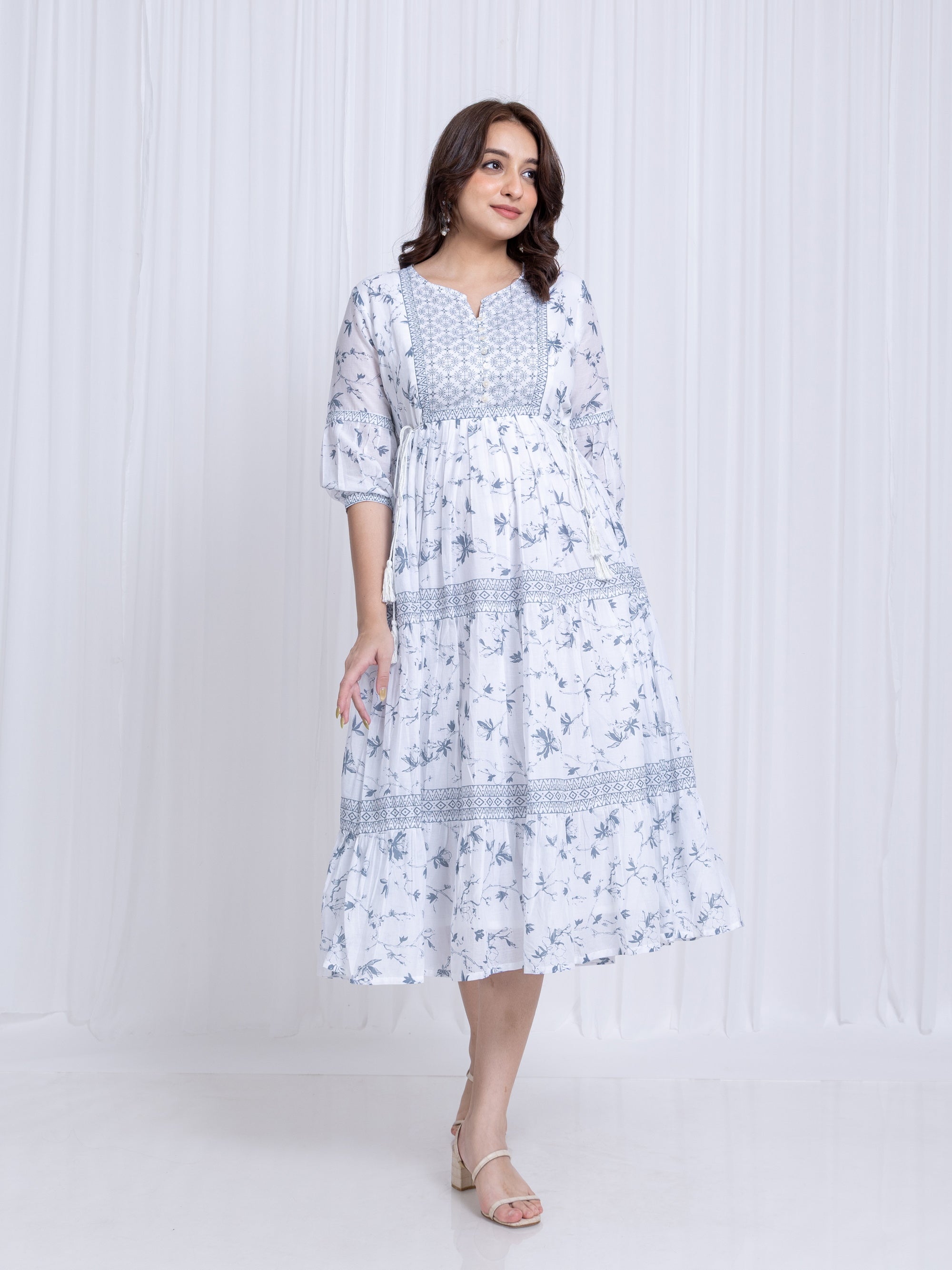 Off White Long Dress in Pure Cotton
