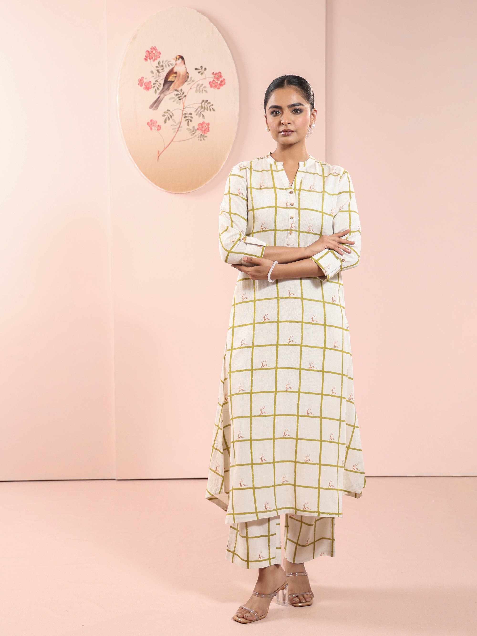 Oil Yellow 2 Pcs Kurta Set in Rayon Linen