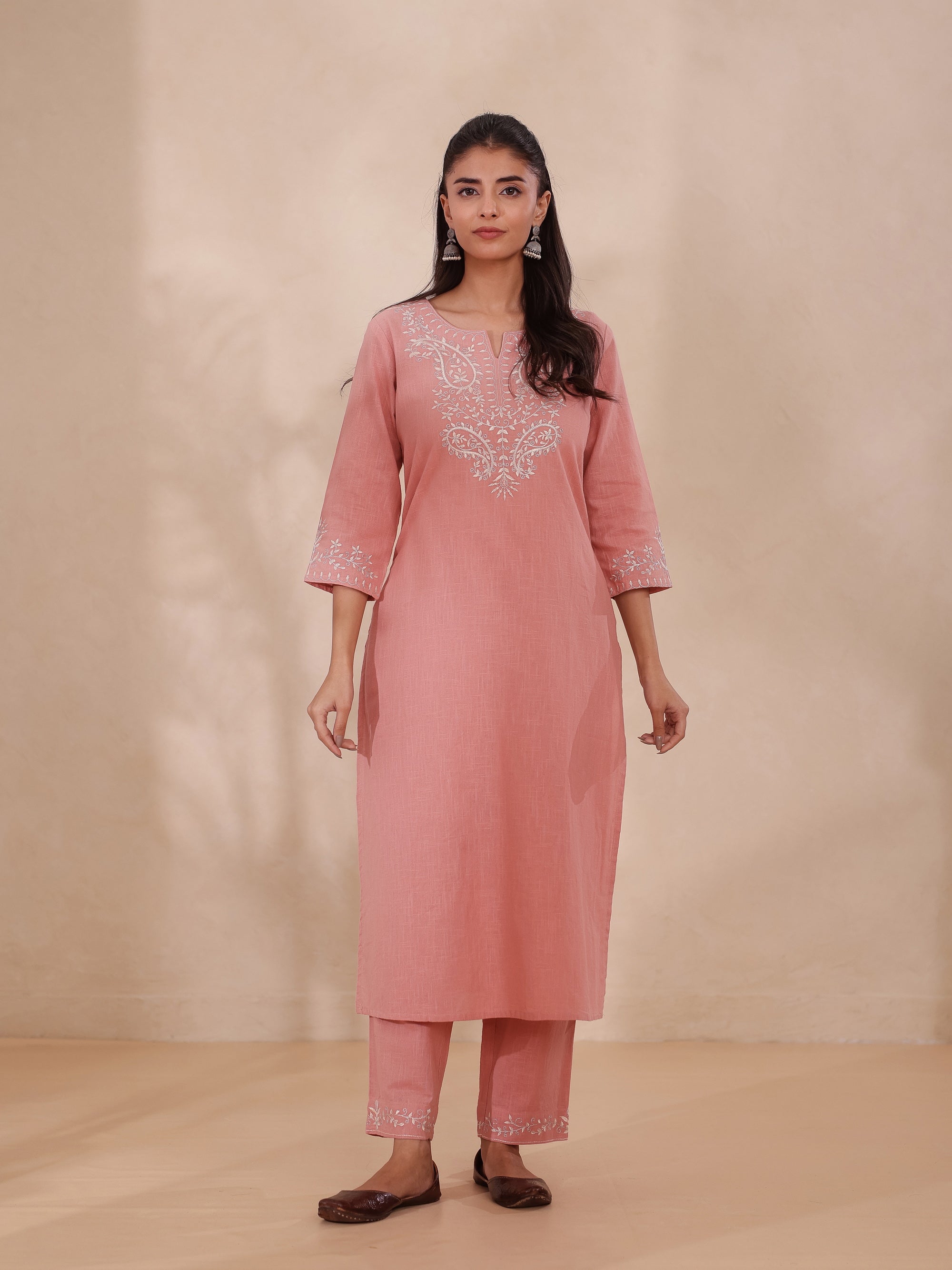 Brunt Coral 3 Pcs Kurta Set in Cotton Slub