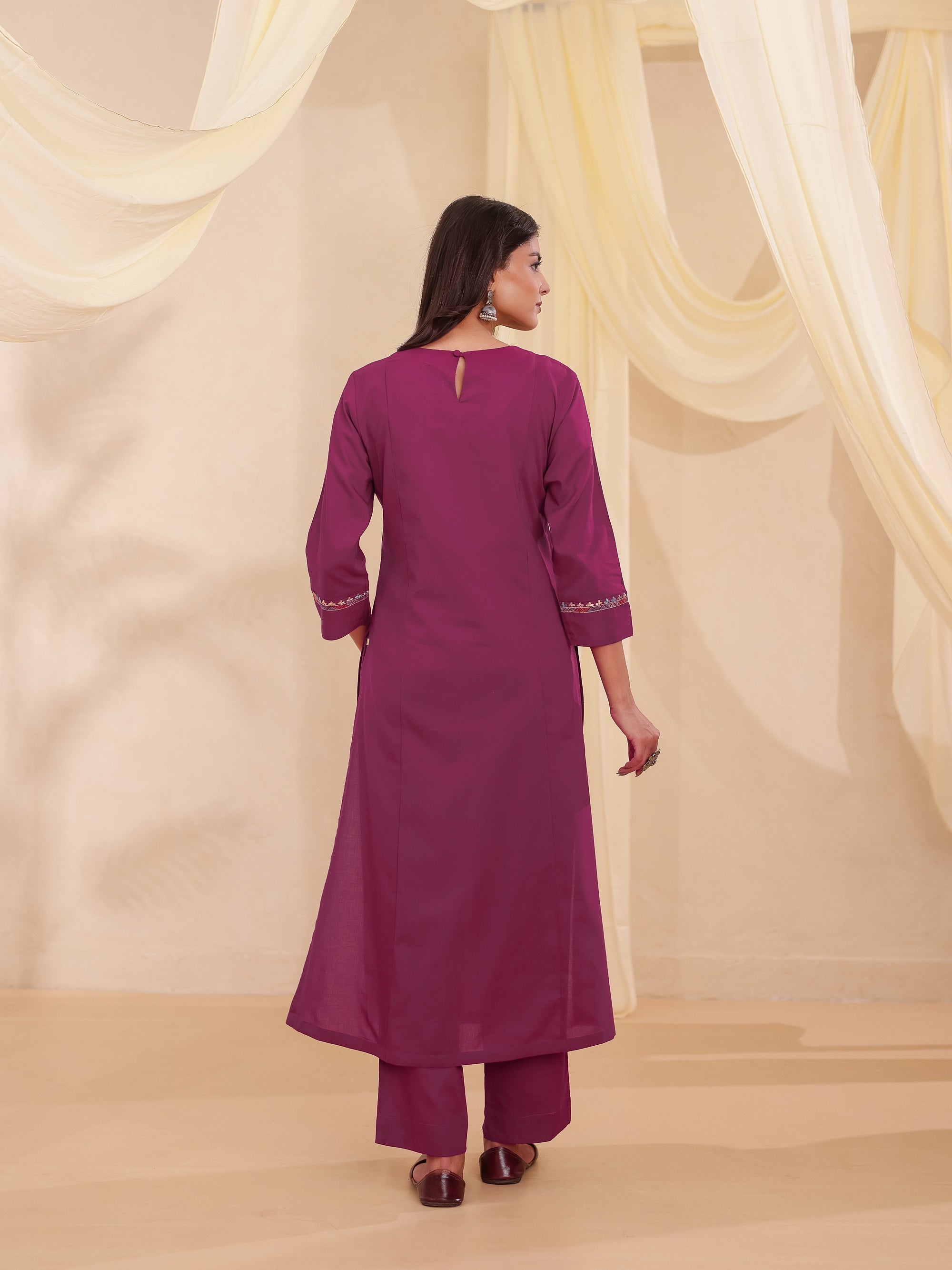Cotton Modal Naira Cut Kurta Set with Handcrafted Embellishments
