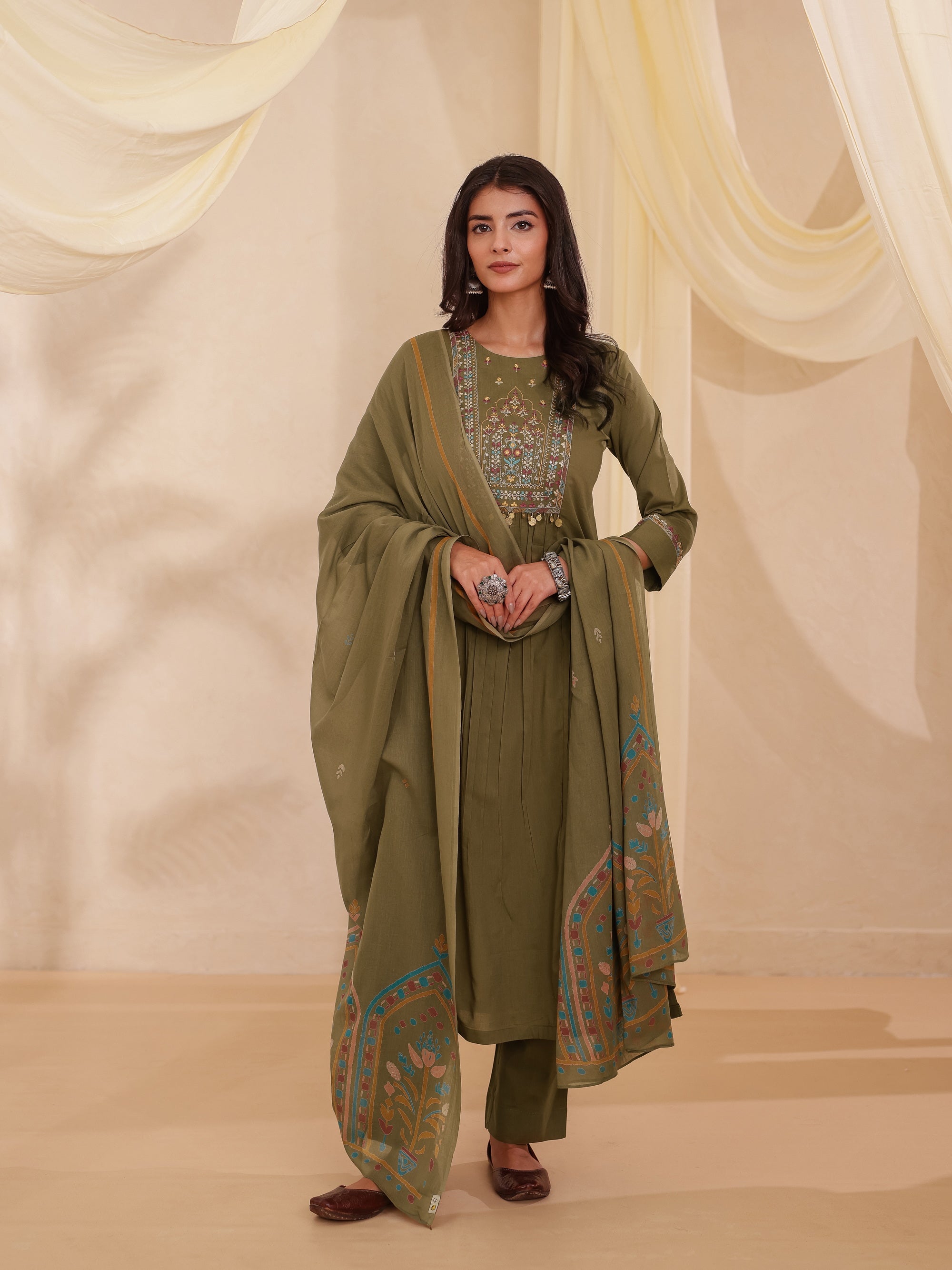 Cotton Modal Naira Cut Kurta Pant Set with Artisan Detailing