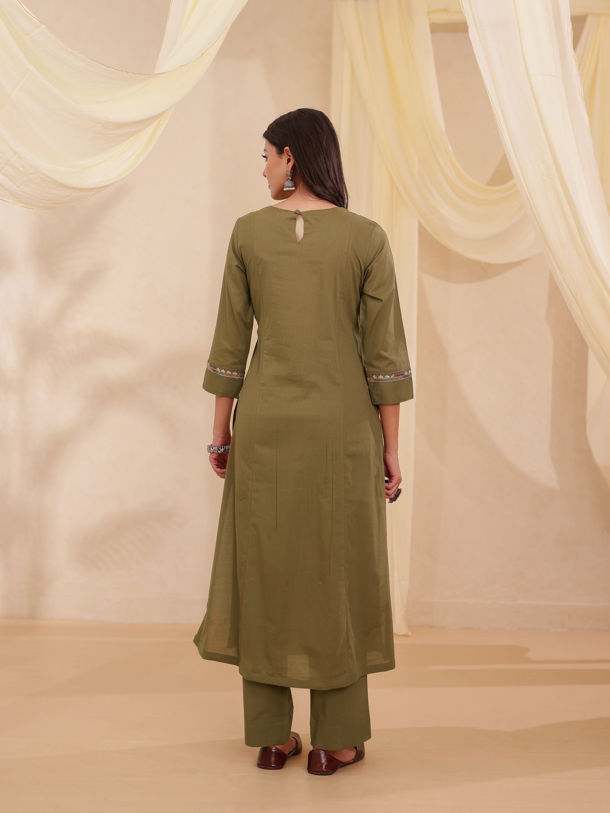 Cotton Modal Naira Cut Kurta Pant Set with Artisan Detailing