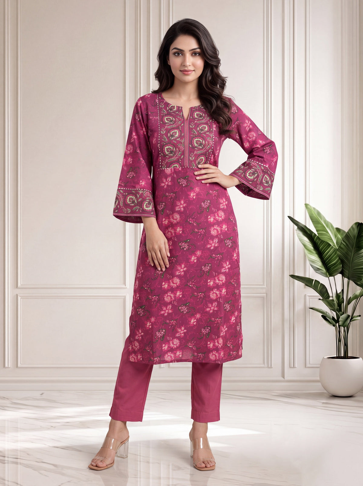 Red Bud Kurti in Cotton Dobby