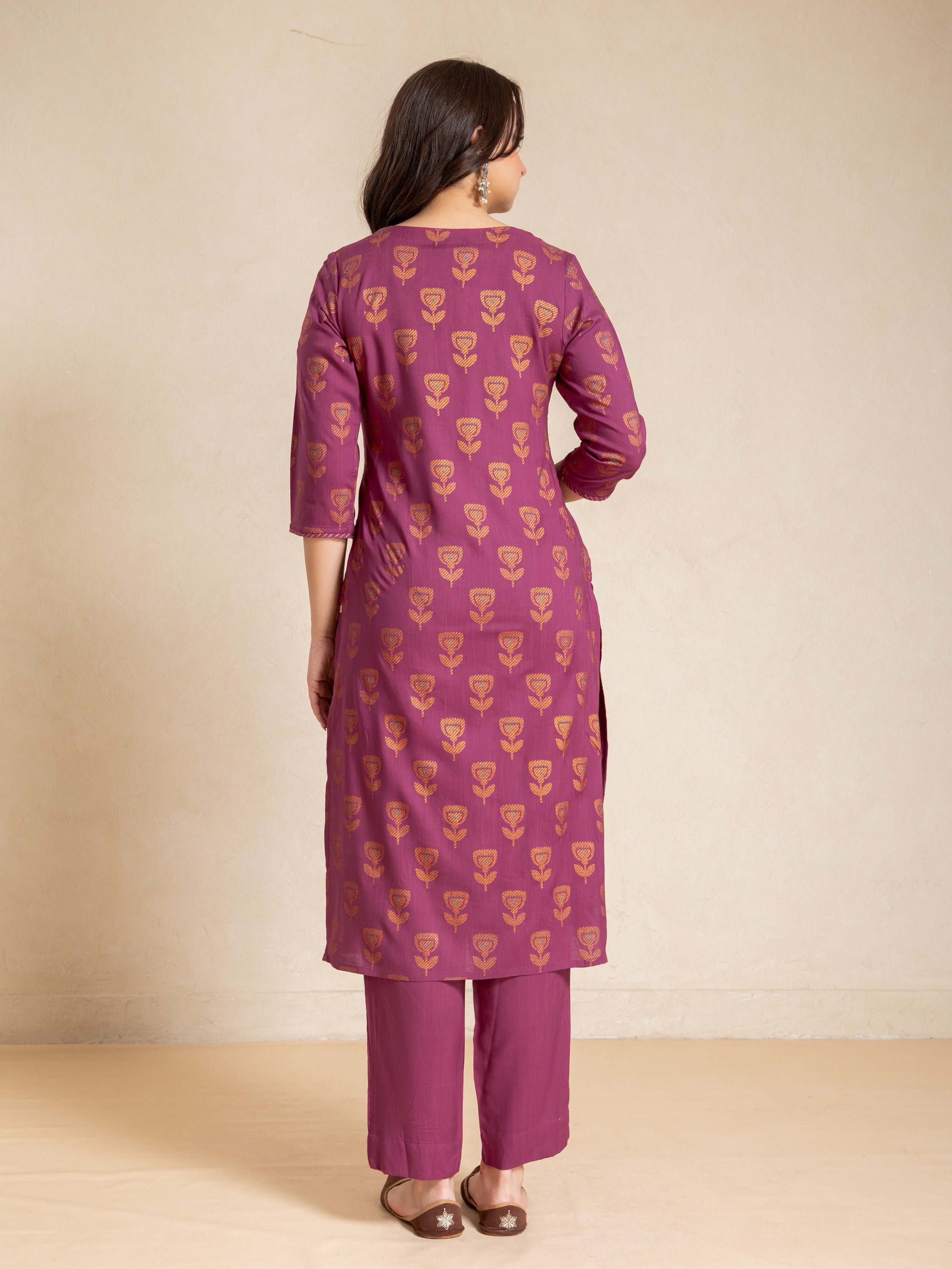 Wine Cotton Modal Square Straight Fit 2 Pcs Kurta Set
