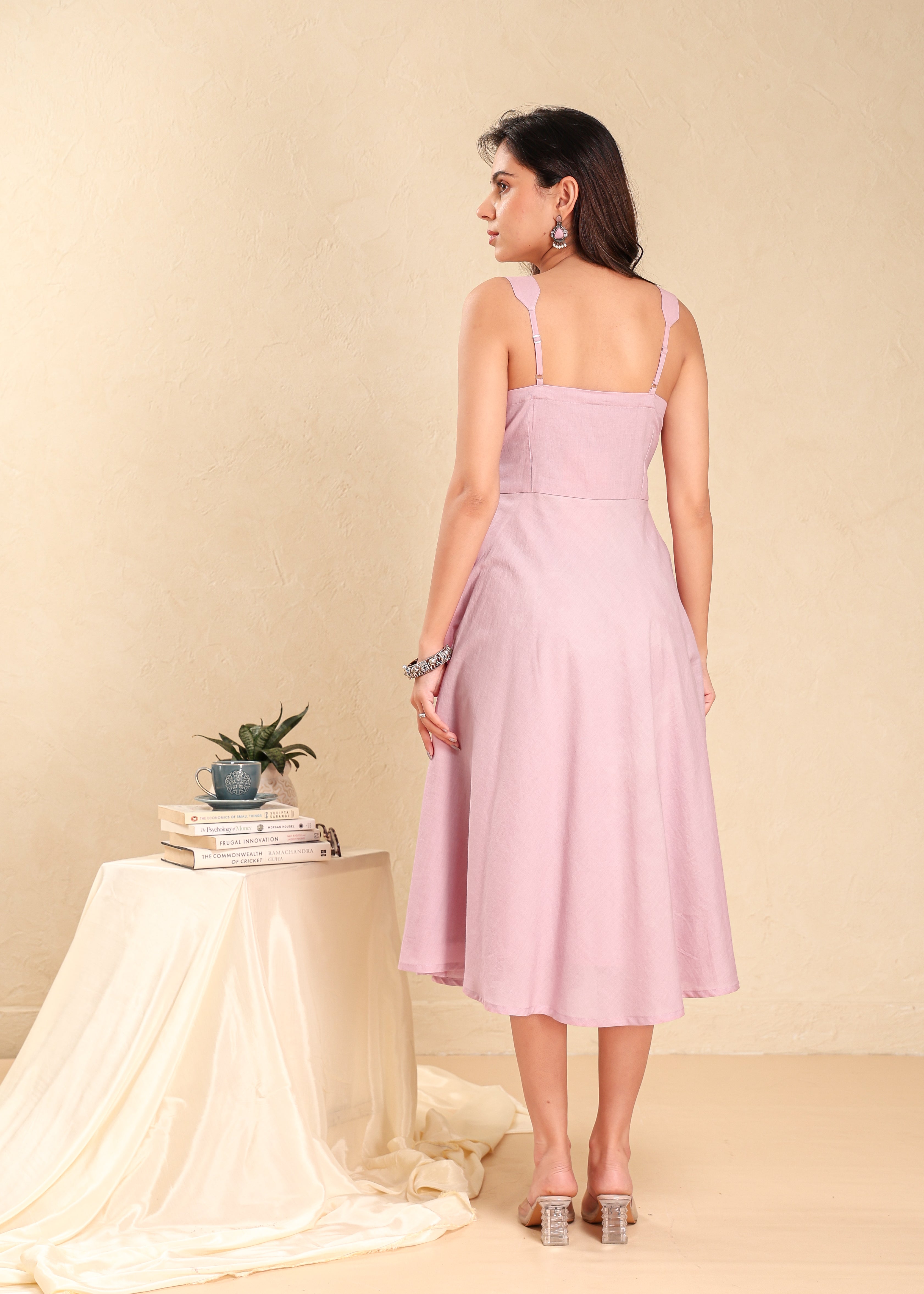 Cotton Cambric Embroidered Flared Dress
