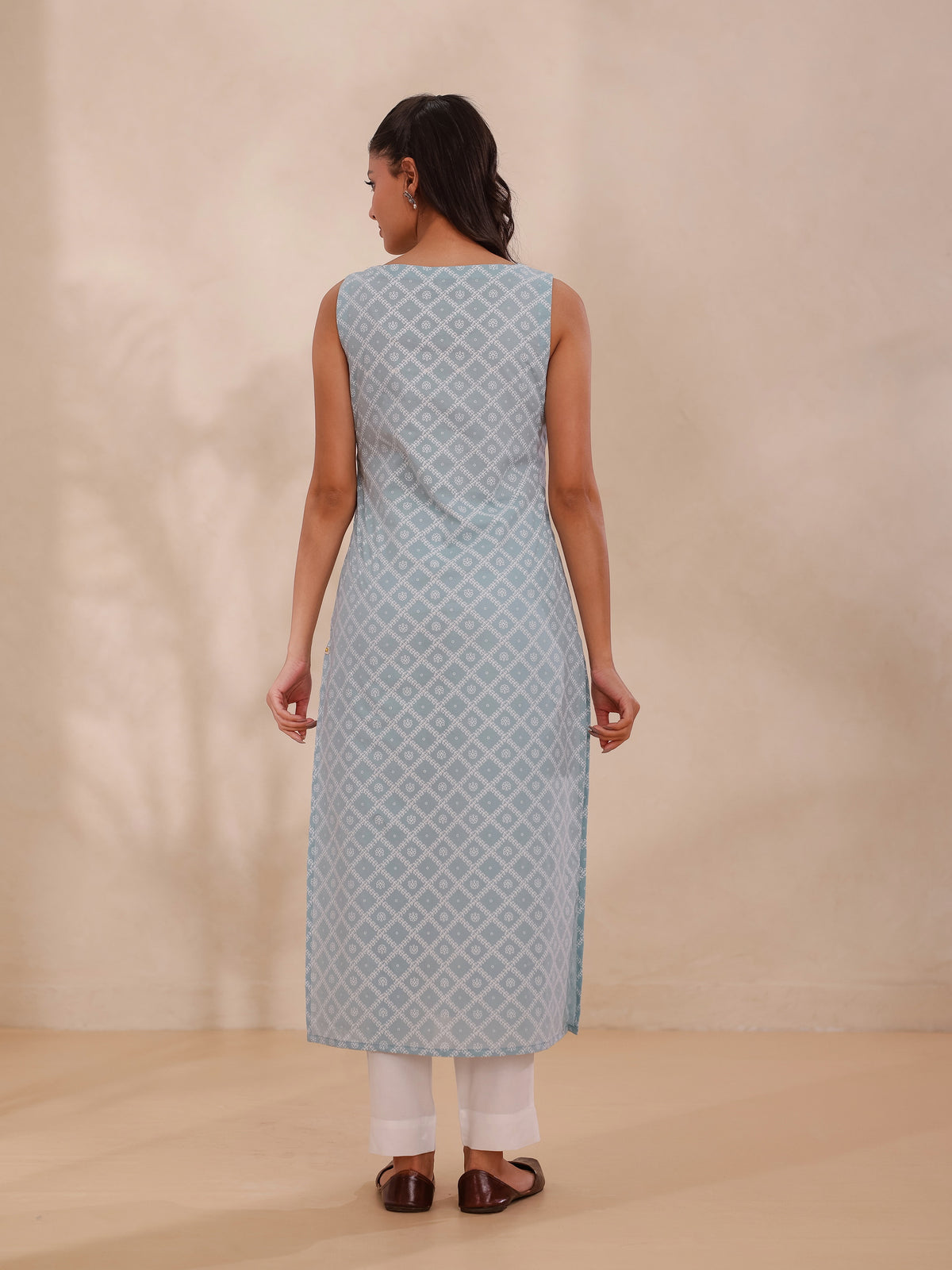 MUL COTTON KHADI PRINTED SLEEVELESS KURTI