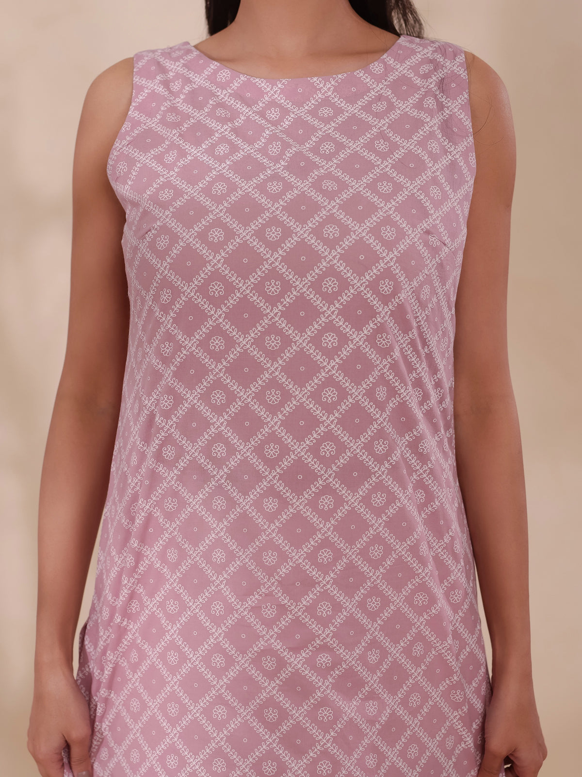 MUL COTTON KHADI PRINTED SLEEVELESS KURTI