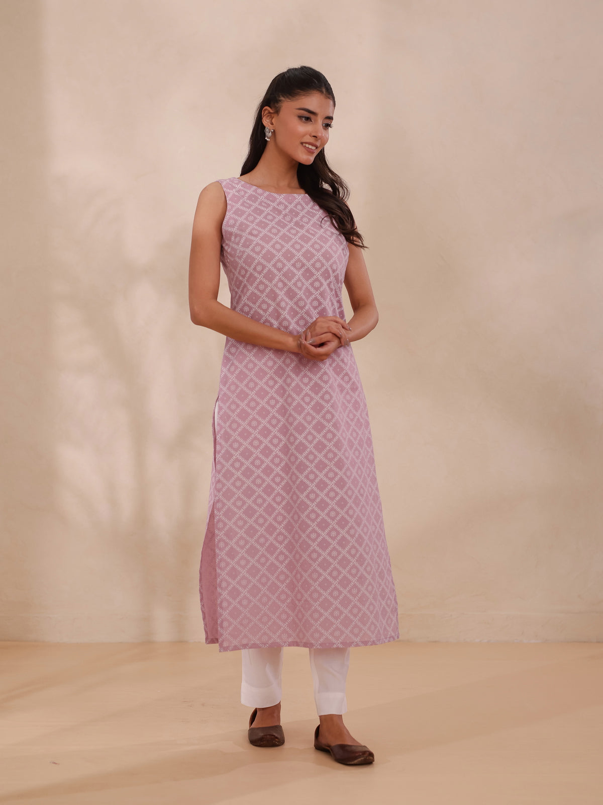 MUL COTTON KHADI PRINTED SLEEVELESS KURTI
