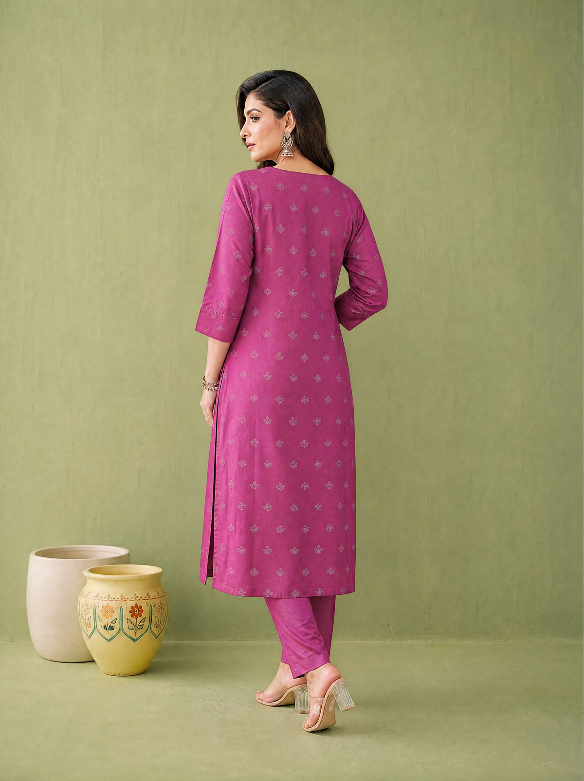 GOLD PRINTED 2PCS KURTA SET WITH EMBLISHED HAND WORK