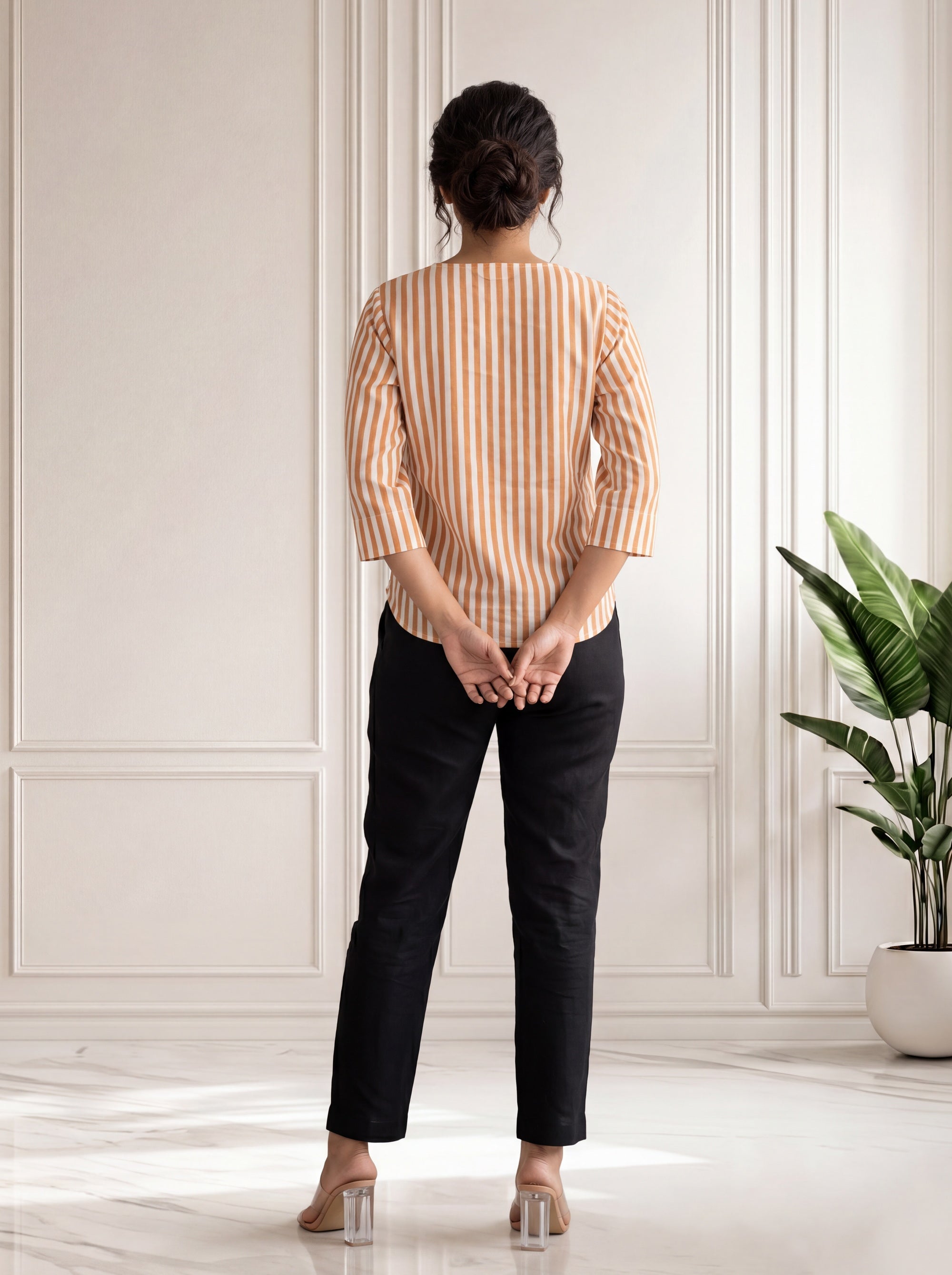 Yellow Mustered Shirt Top in Pure Cotton