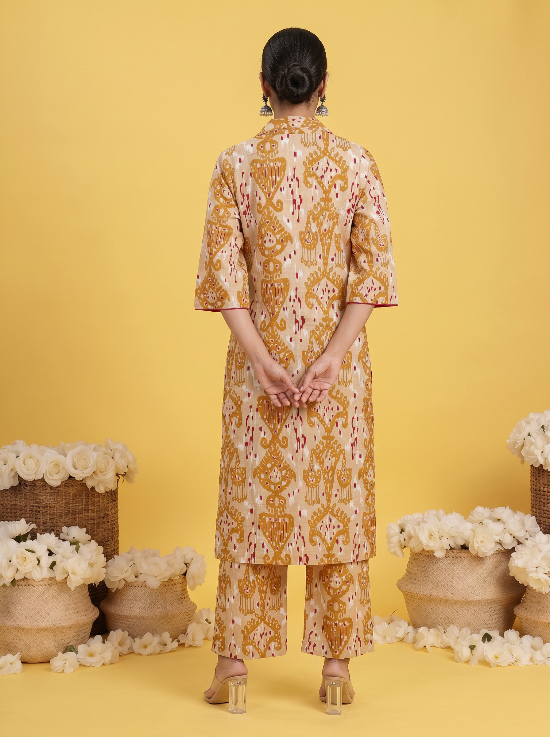 Beige Ikkat Mul Cotton Shirt Collar Comfort Fit 2 PCS CO-ORD SET