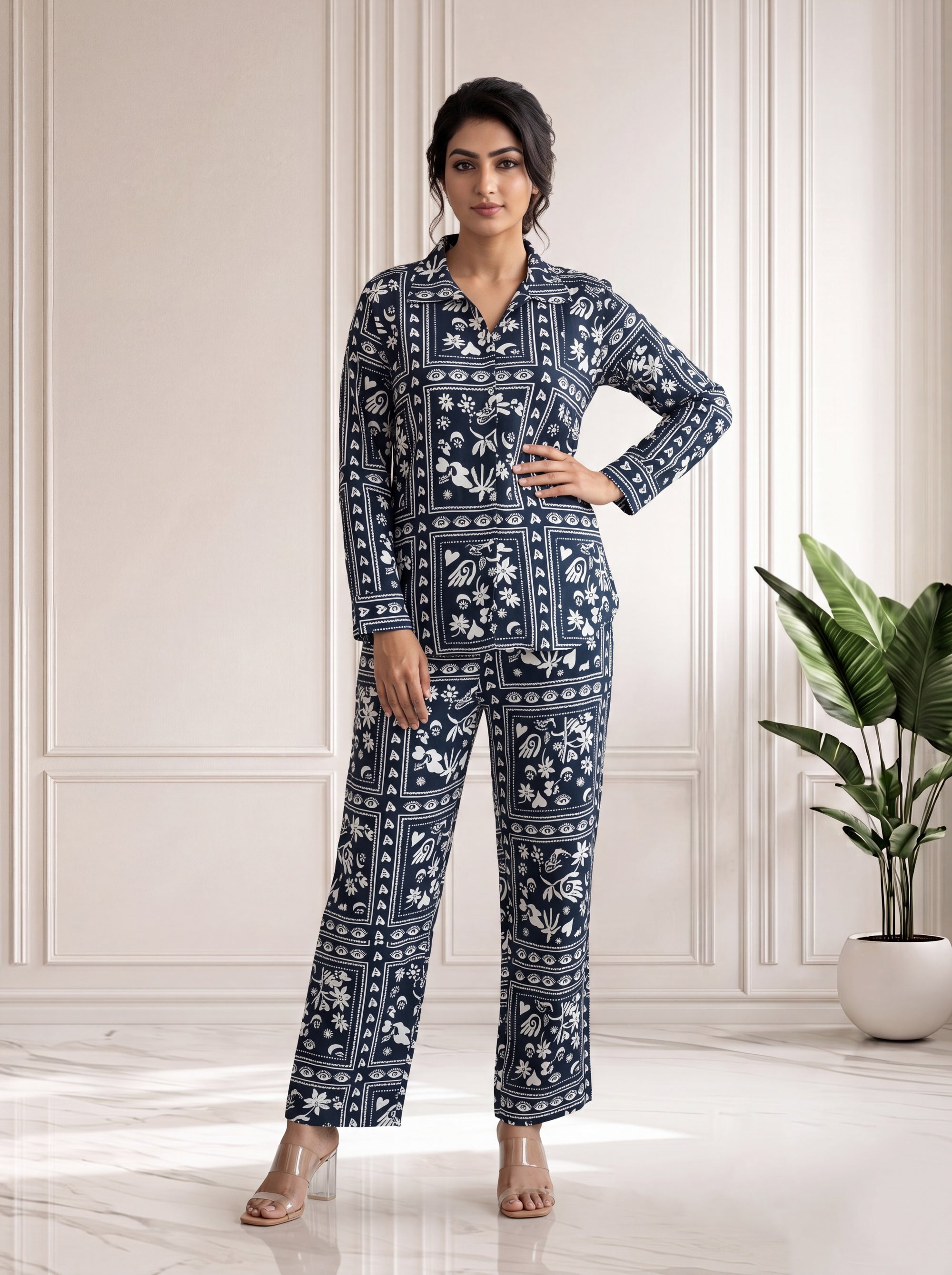 Black 2 Pcs Co-ord Set in Rayon
