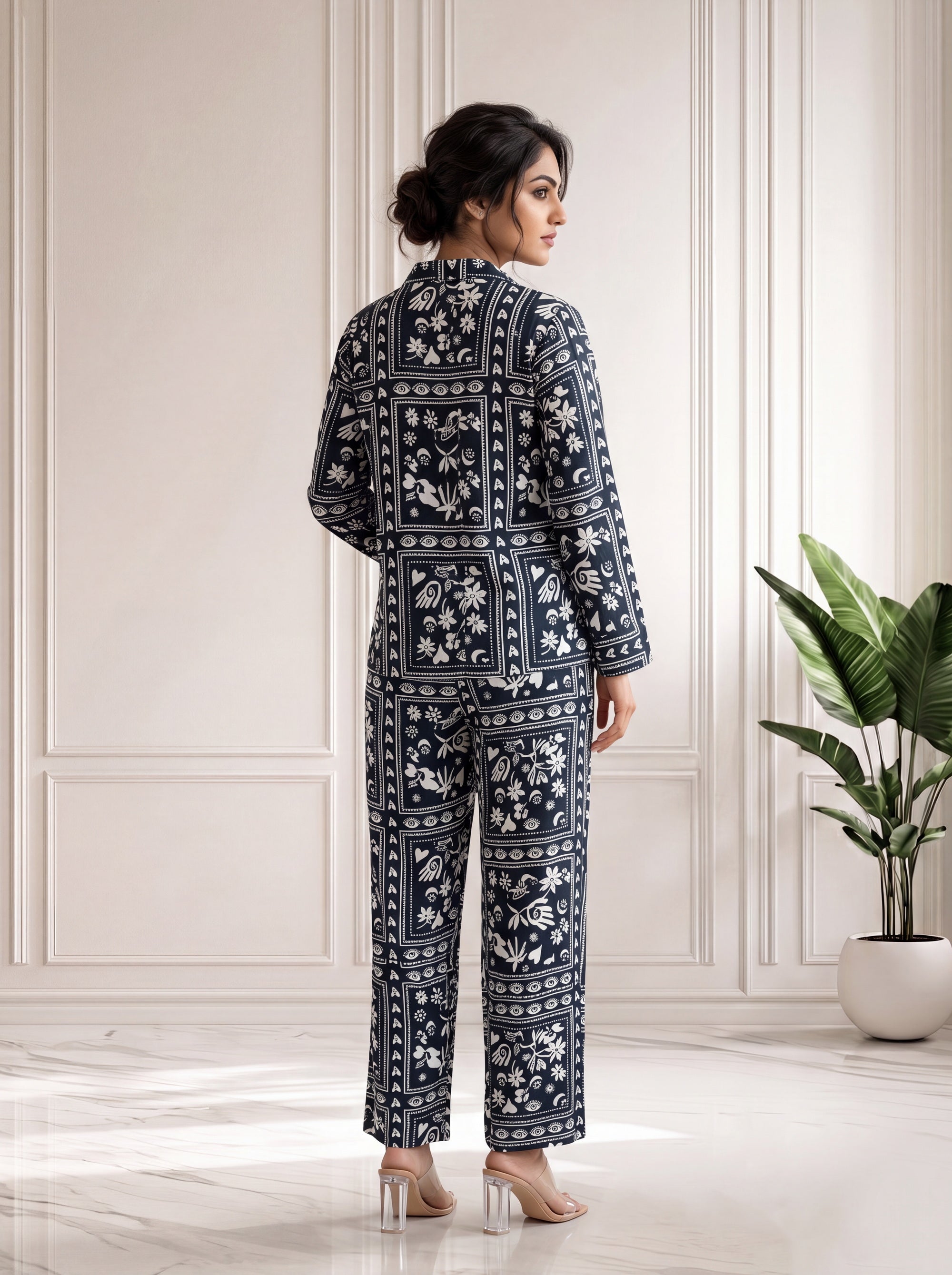 Black 2 Pcs Co-ord Set in Rayon