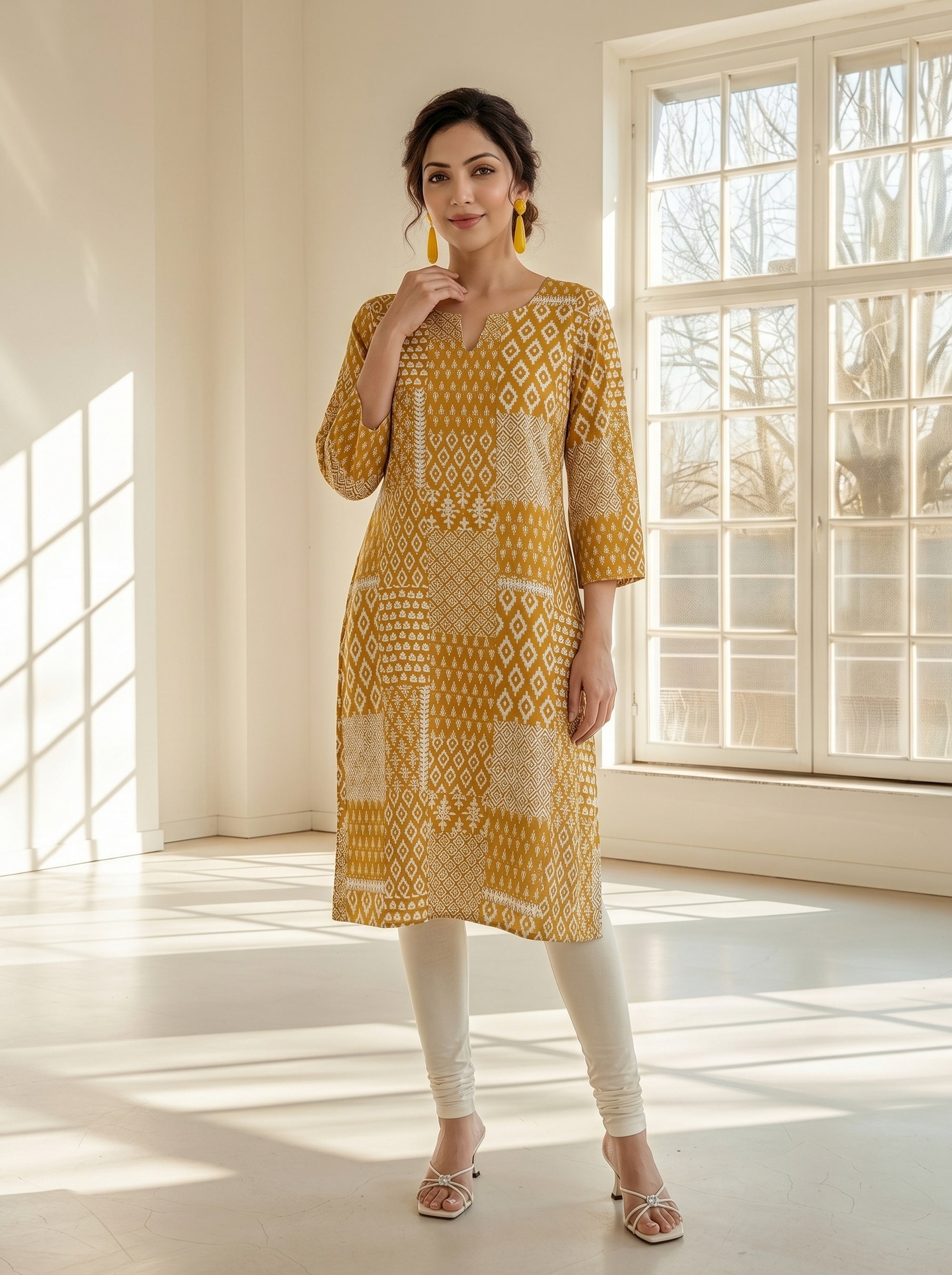 Yam Knee Length Kurti in Rayon